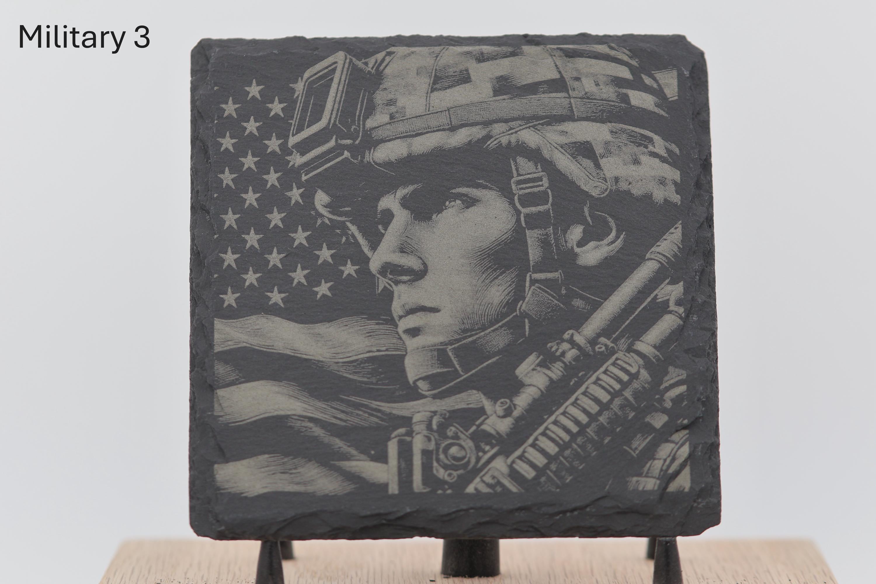 Laser engraved military series slate coaster: home bar gift (4"x4")