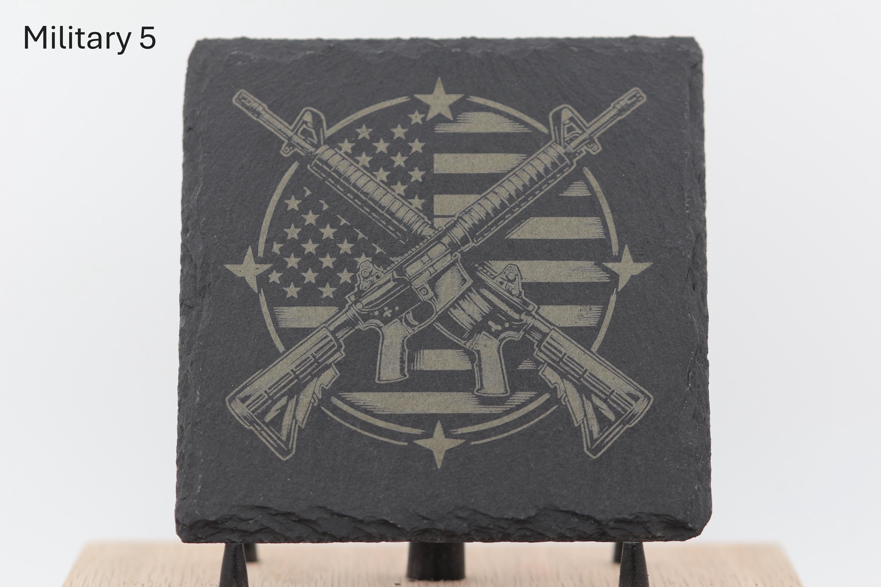 Laser engraved military series slate coaster: home bar gift (4"x4")