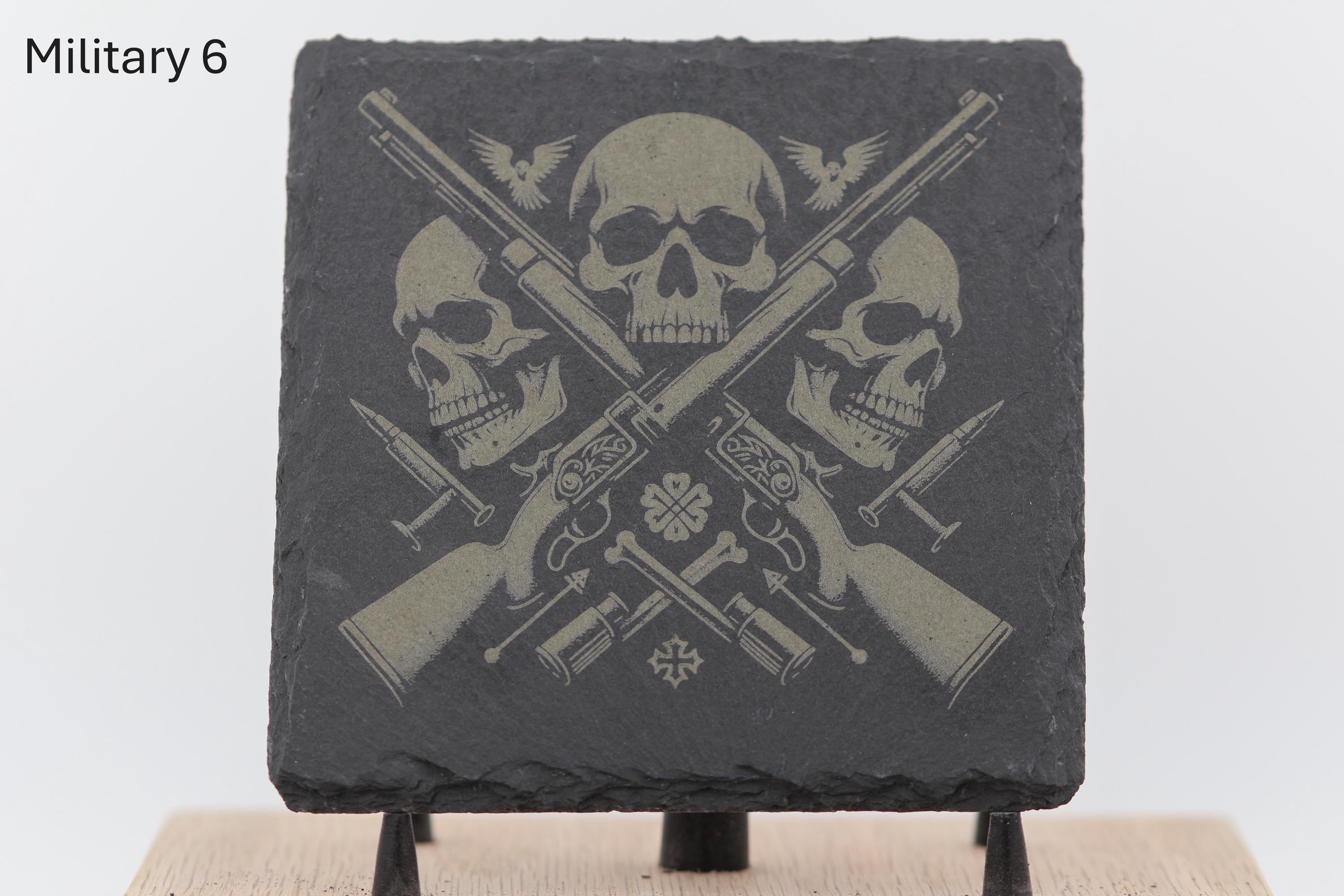 Laser engraved military series slate coaster: home bar gift (4"x4")