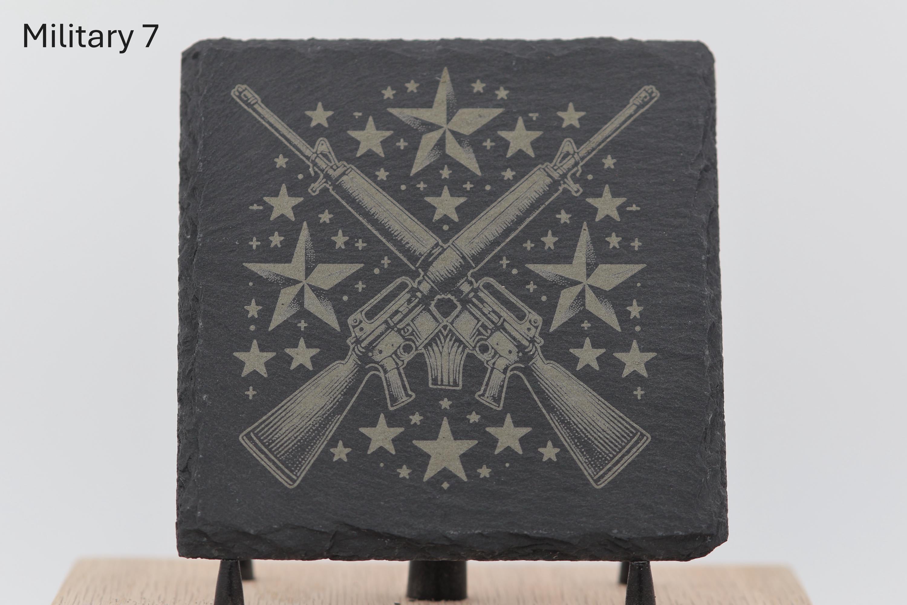 Laser engraved military series slate coaster: home bar gift (4"x4")