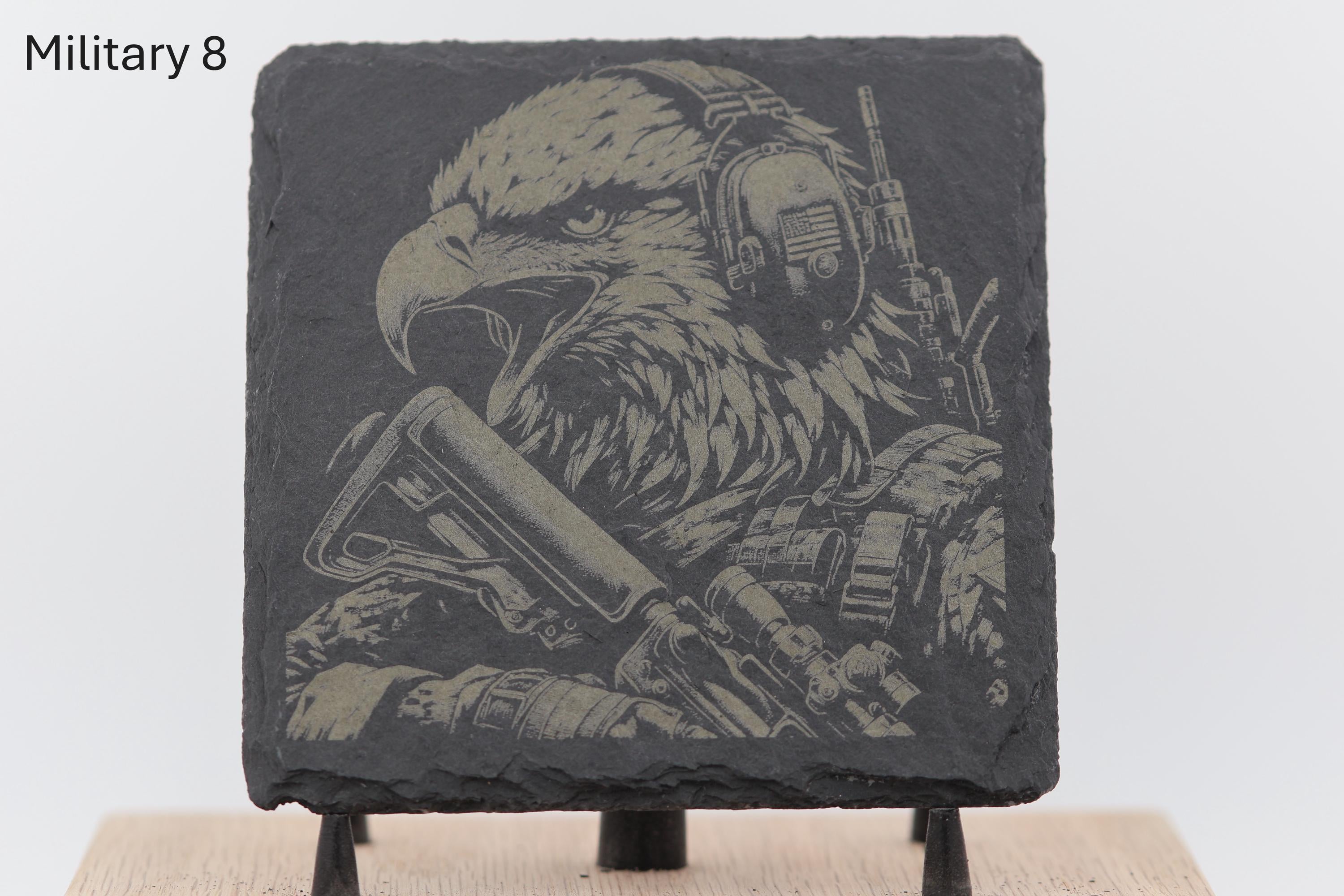 Laser engraved military series slate coaster: home bar gift (4"x4")