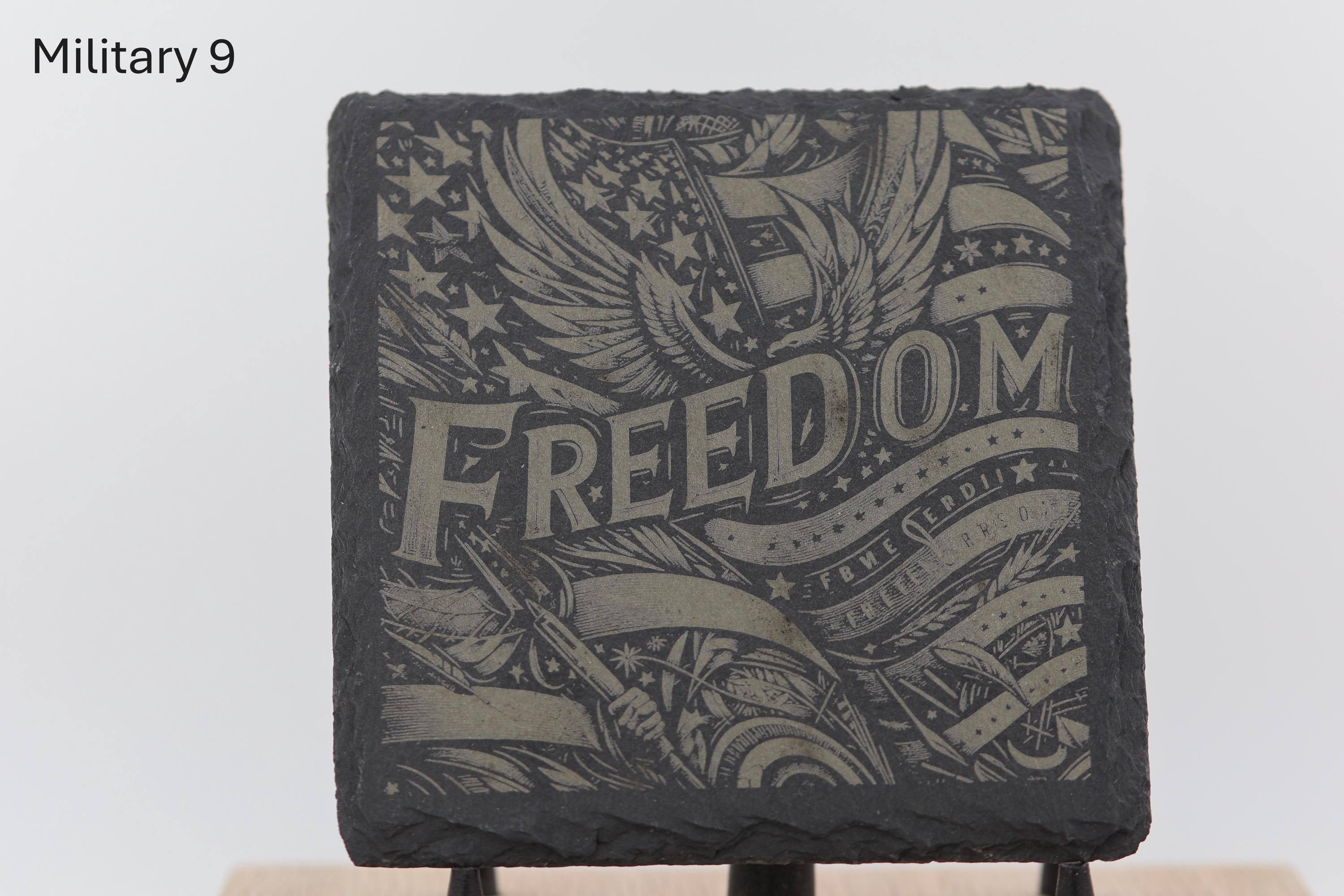 Laser engraved military series slate coaster: home bar gift (4"x4")
