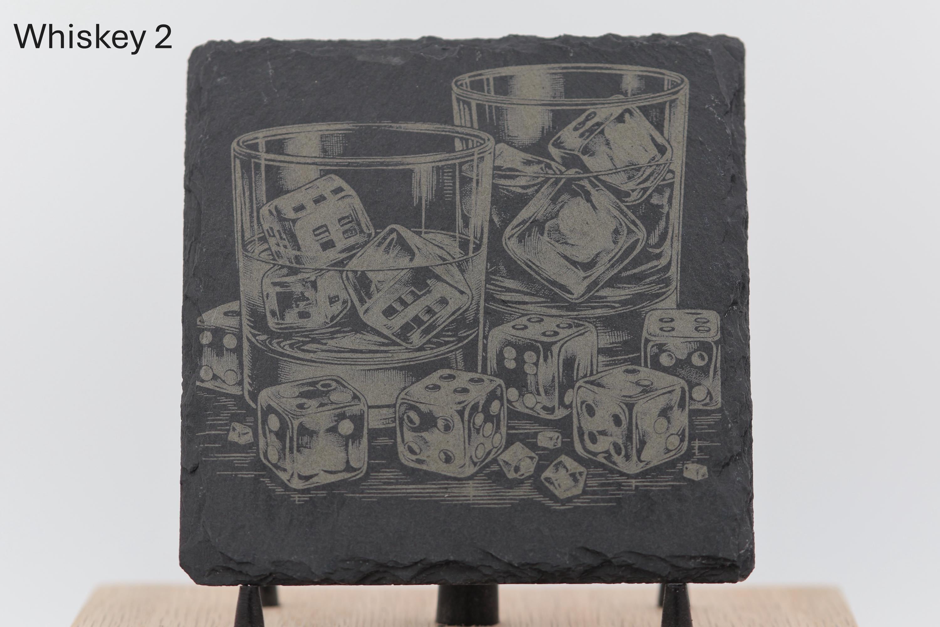 Laser engraved slate whiskey coasters: pick & choose home bar decor