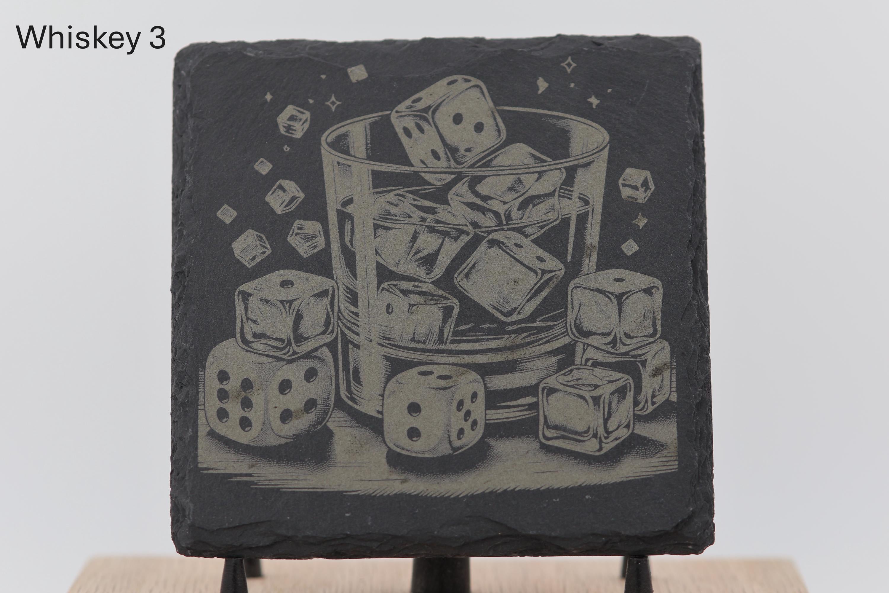 Laser engraved slate whiskey coasters: pick & choose home bar decor