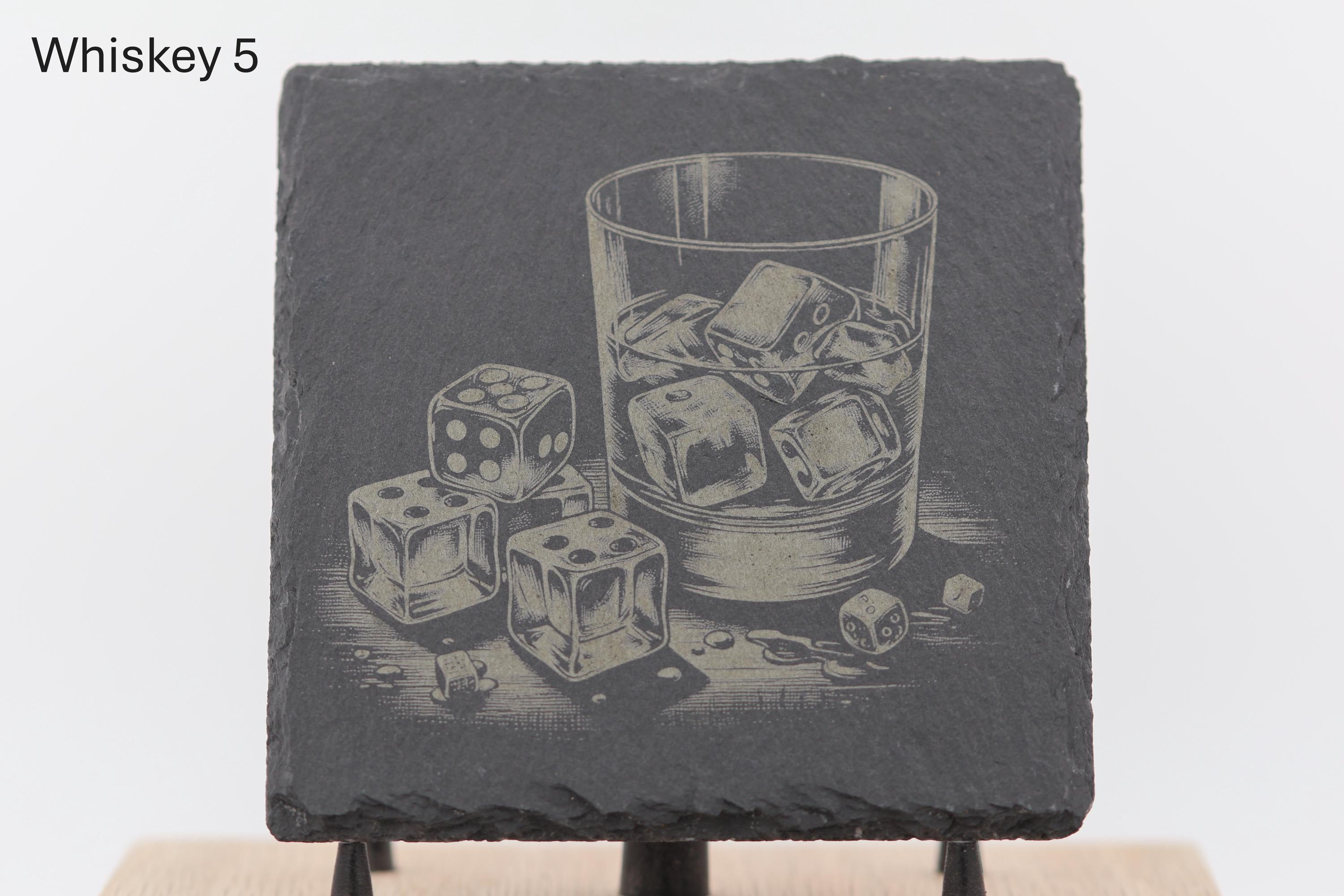 Laser engraved slate whiskey coasters: pick & choose home bar decor