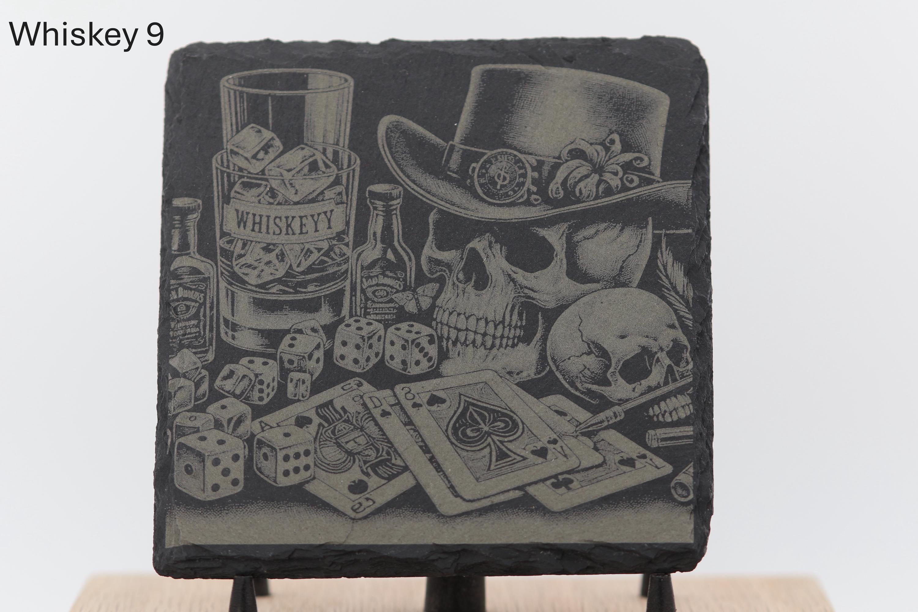 Laser engraved slate whiskey coasters: pick & choose home bar decor