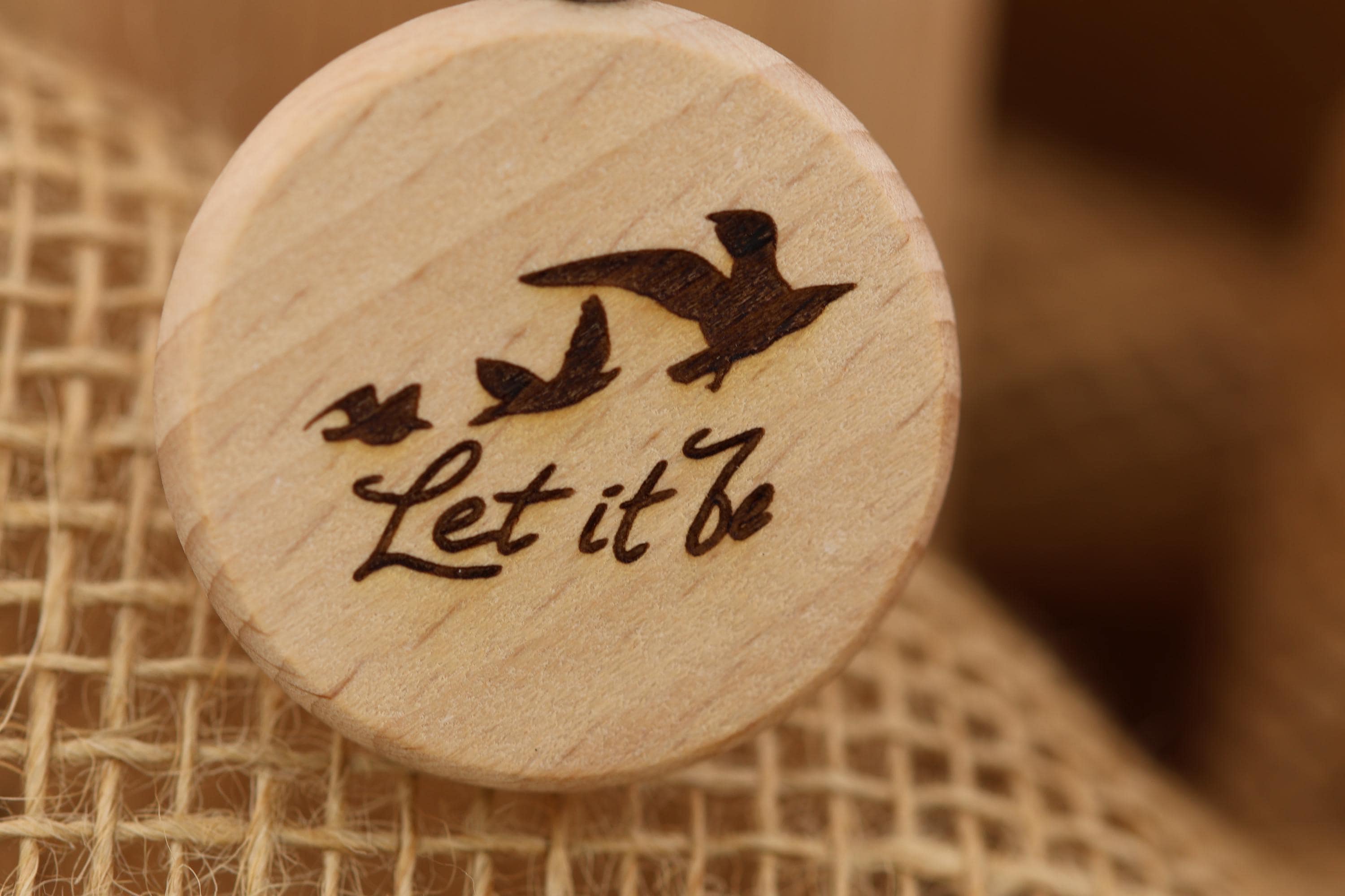 Let it be birds keychain / bag charm: laser engraved hardwood, Beatles music gift