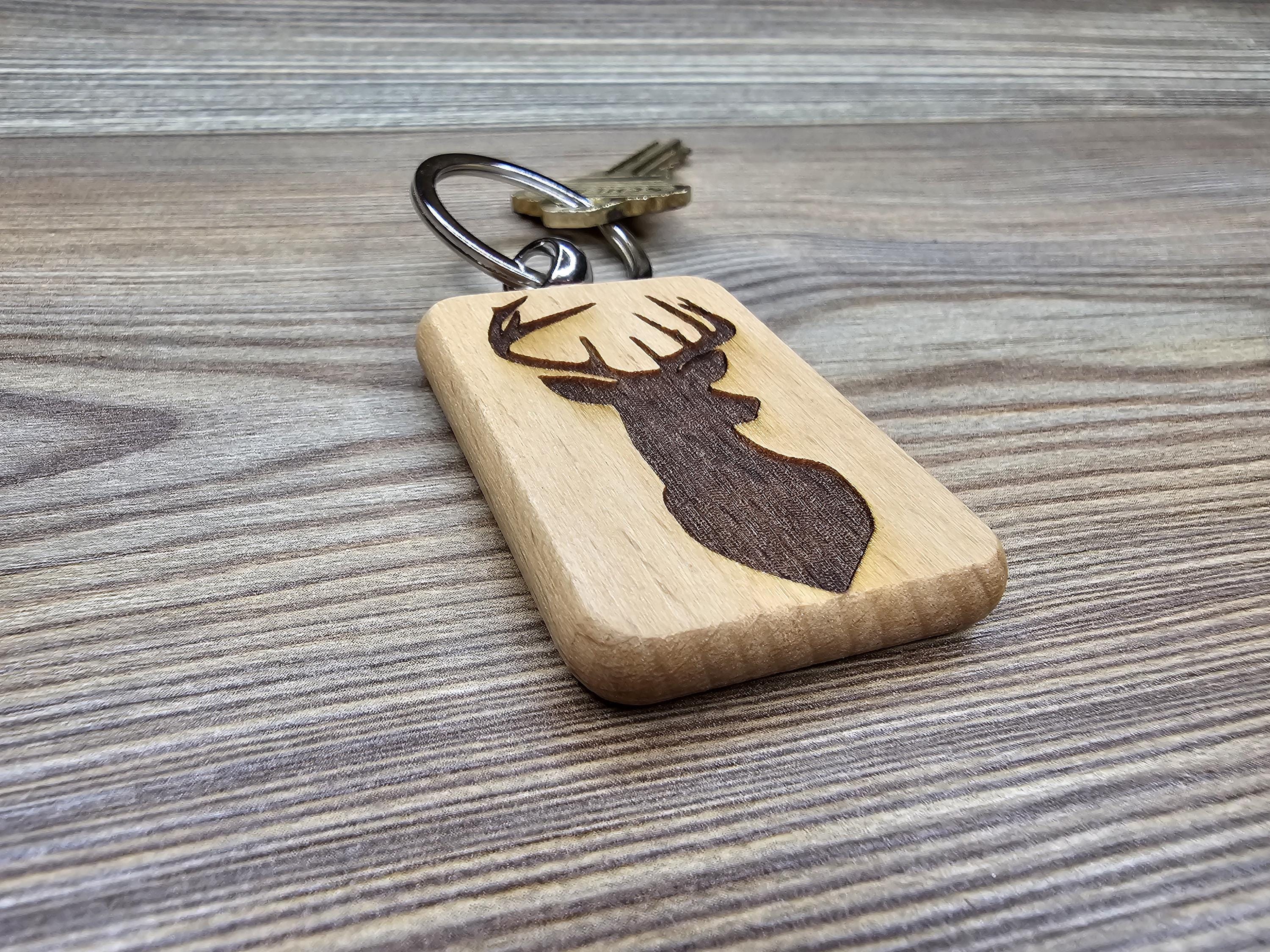 Laser engraved buck silhouette keychain / bag charm: hardwood deer hunter gift