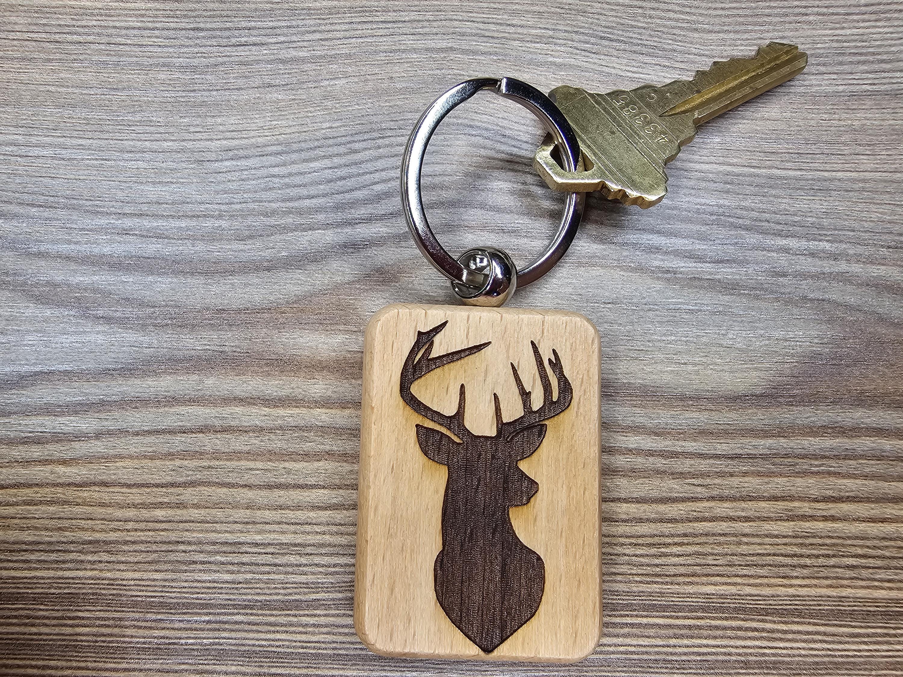 Laser engraved buck silhouette keychain / bag charm: hardwood deer hunter gift