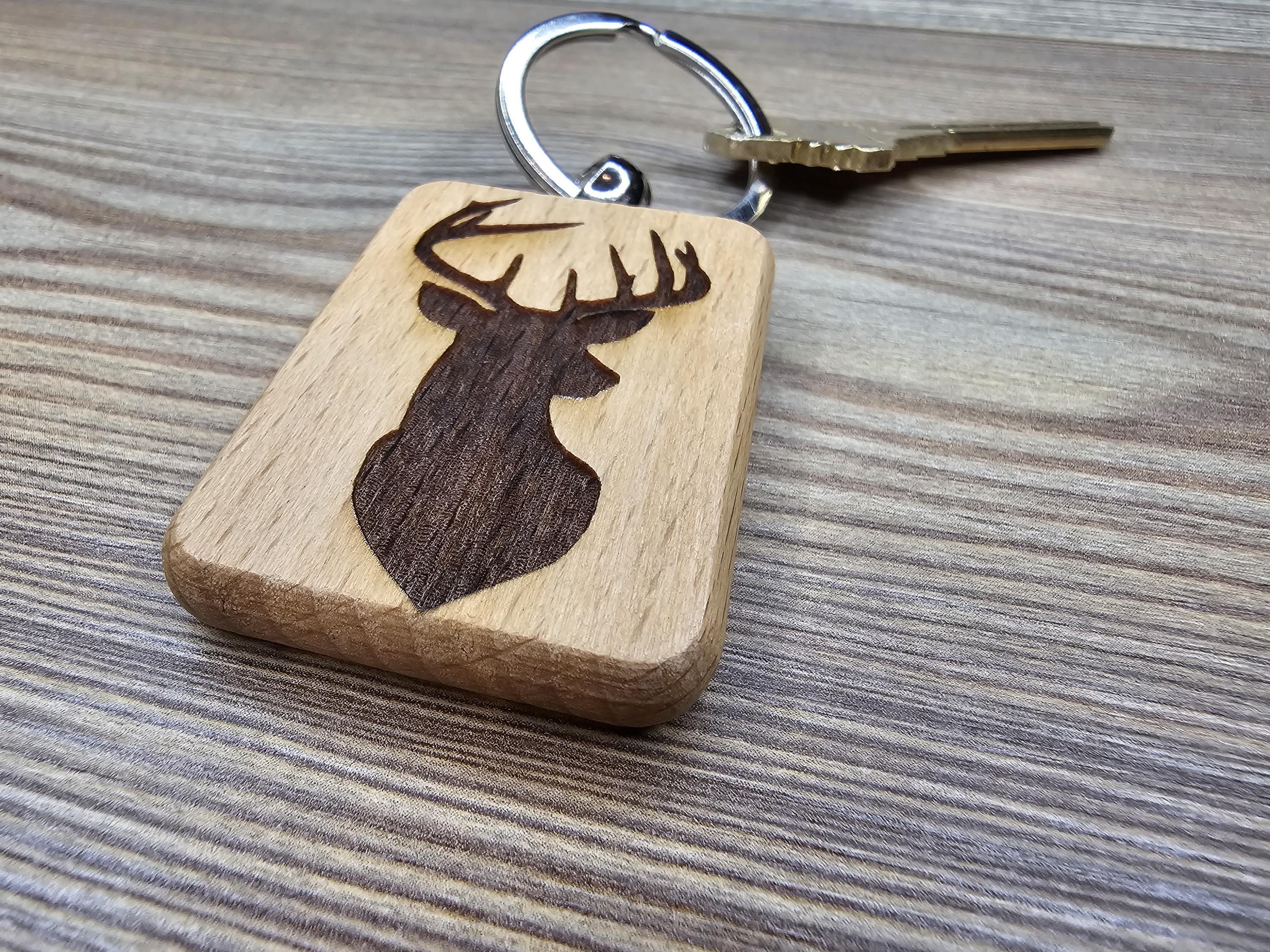 Laser engraved buck silhouette keychain / bag charm: hardwood deer hunter gift
