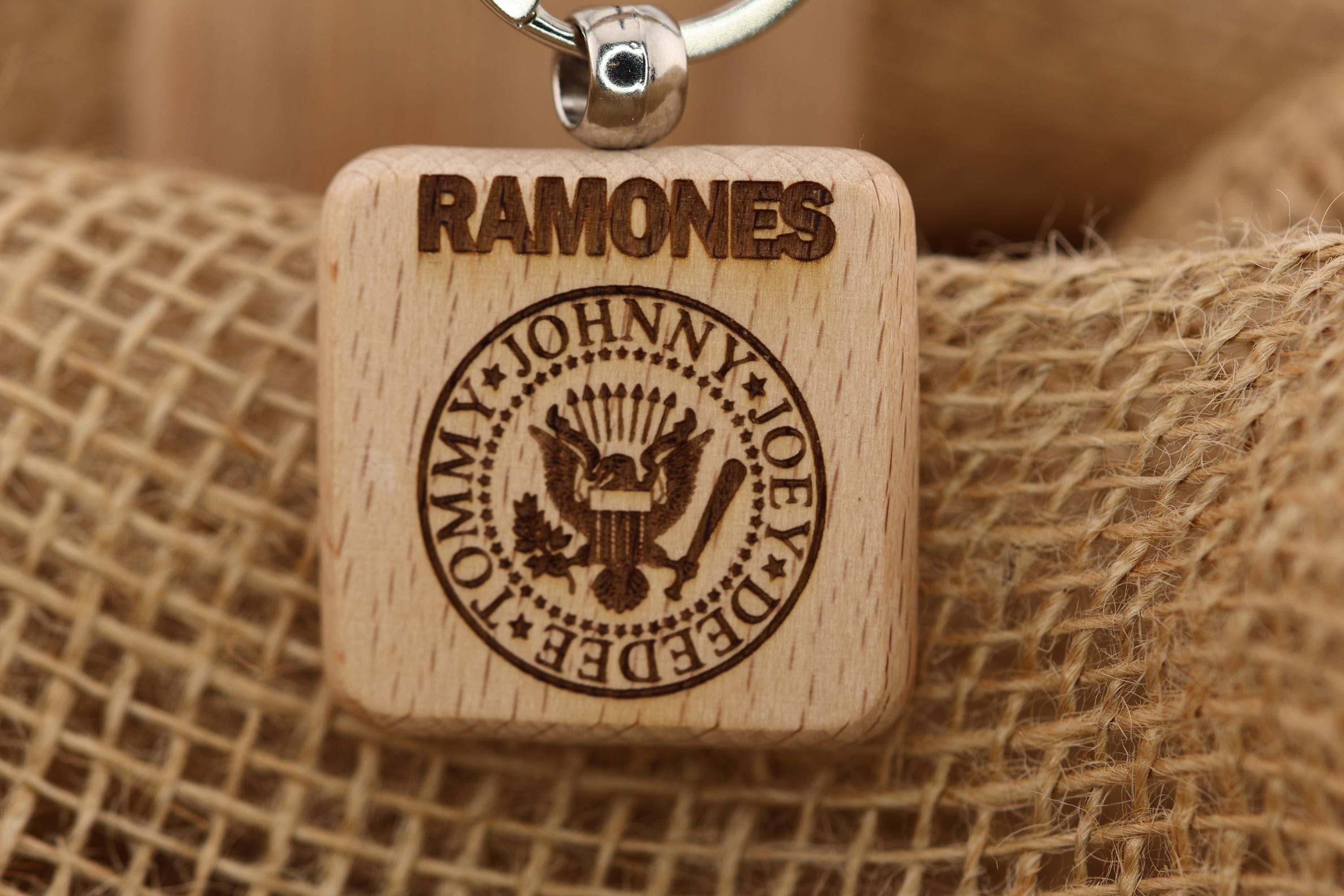 The Ramones keychain / bag charm: laser engraved hardwood, stainless steel keyring