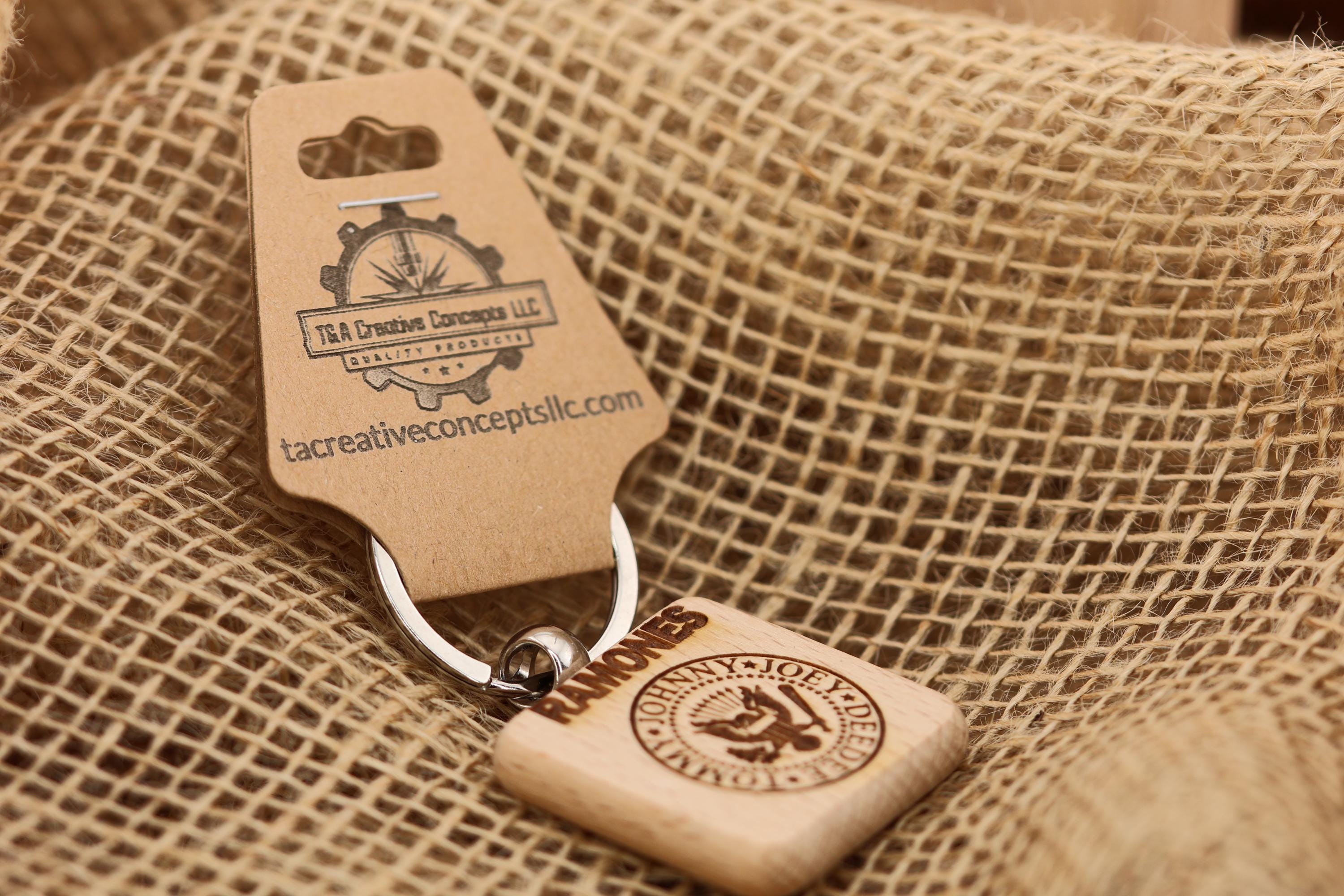 The Ramones keychain / bag charm: laser engraved hardwood, stainless steel keyring