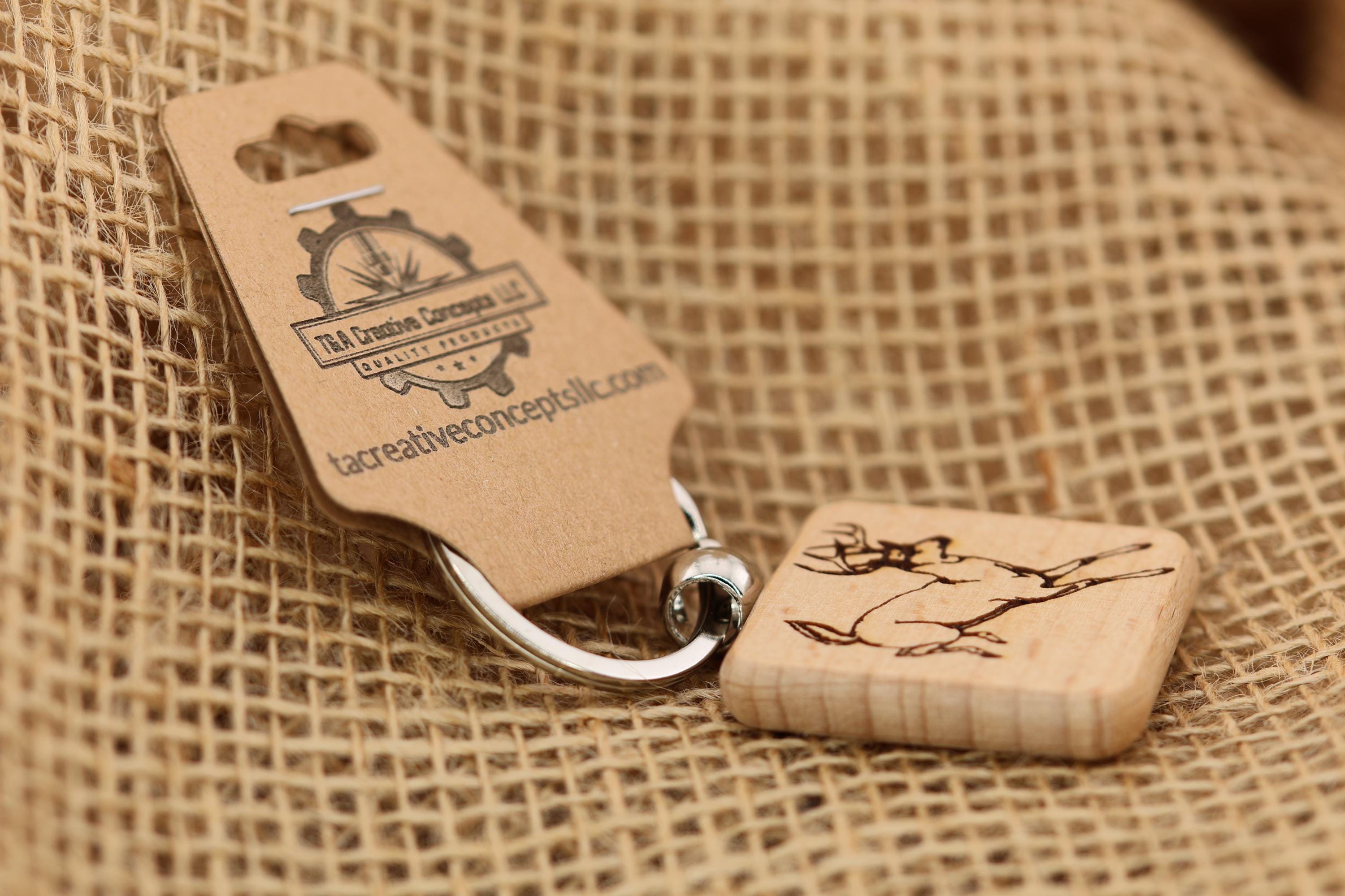 Laser engraved whitetail deer keychain / bag charm: hardwood hunting gift