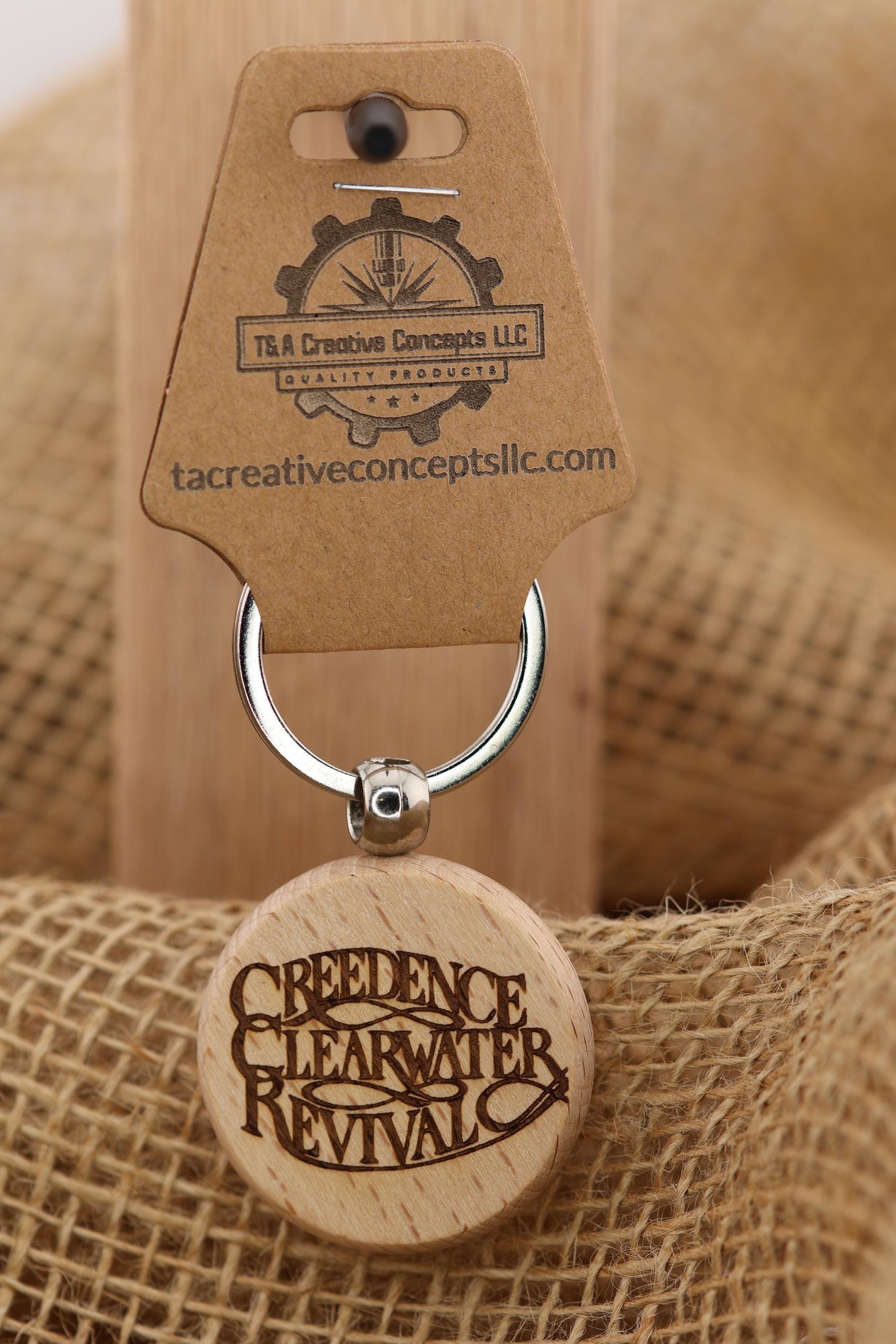 Creedence clearwater revival keychain / bag charm: laser engraved hardwood, stainless steel keyring
