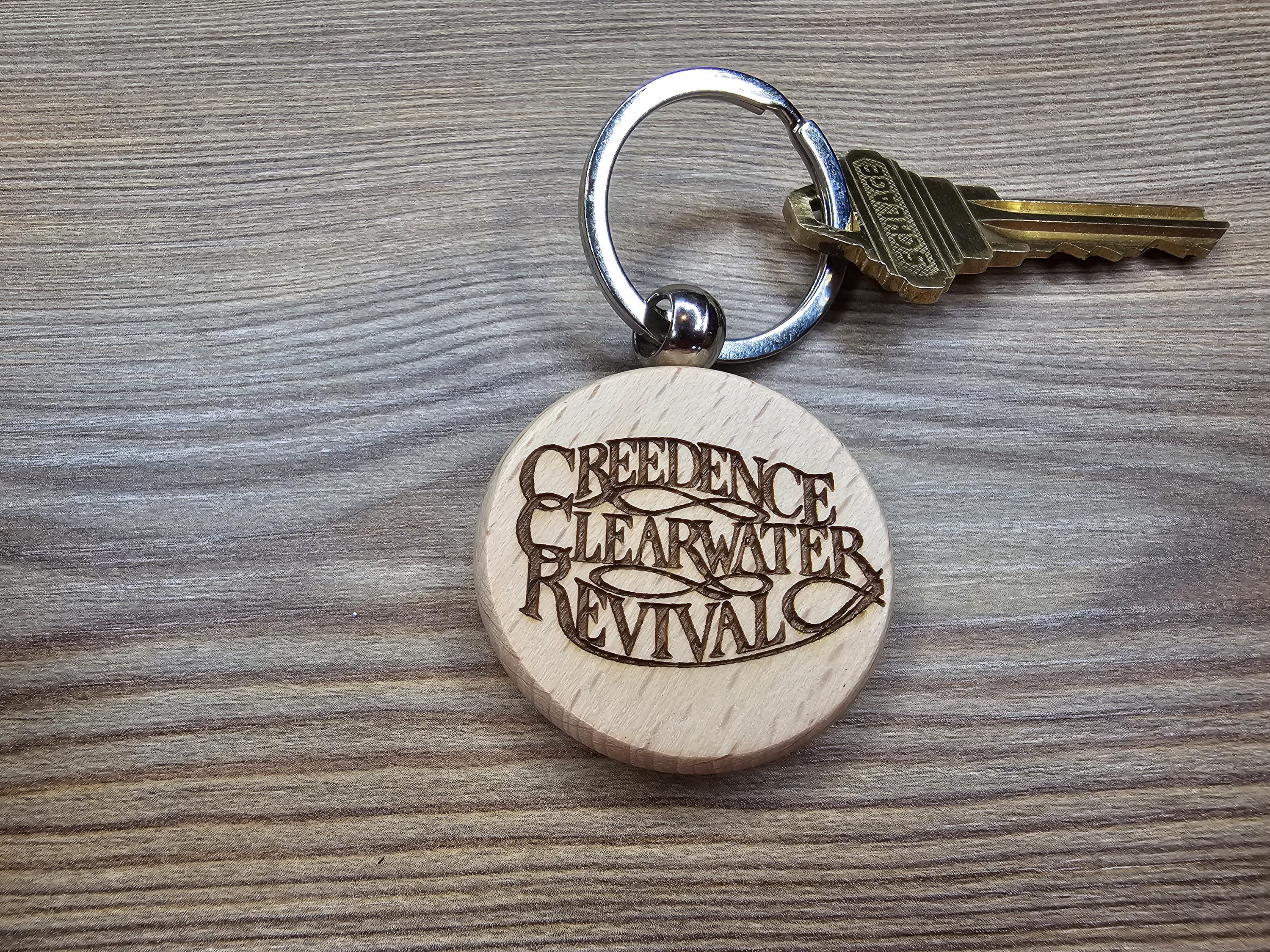 Creedence clearwater revival keychain / bag charm: laser engraved hardwood, stainless steel keyring