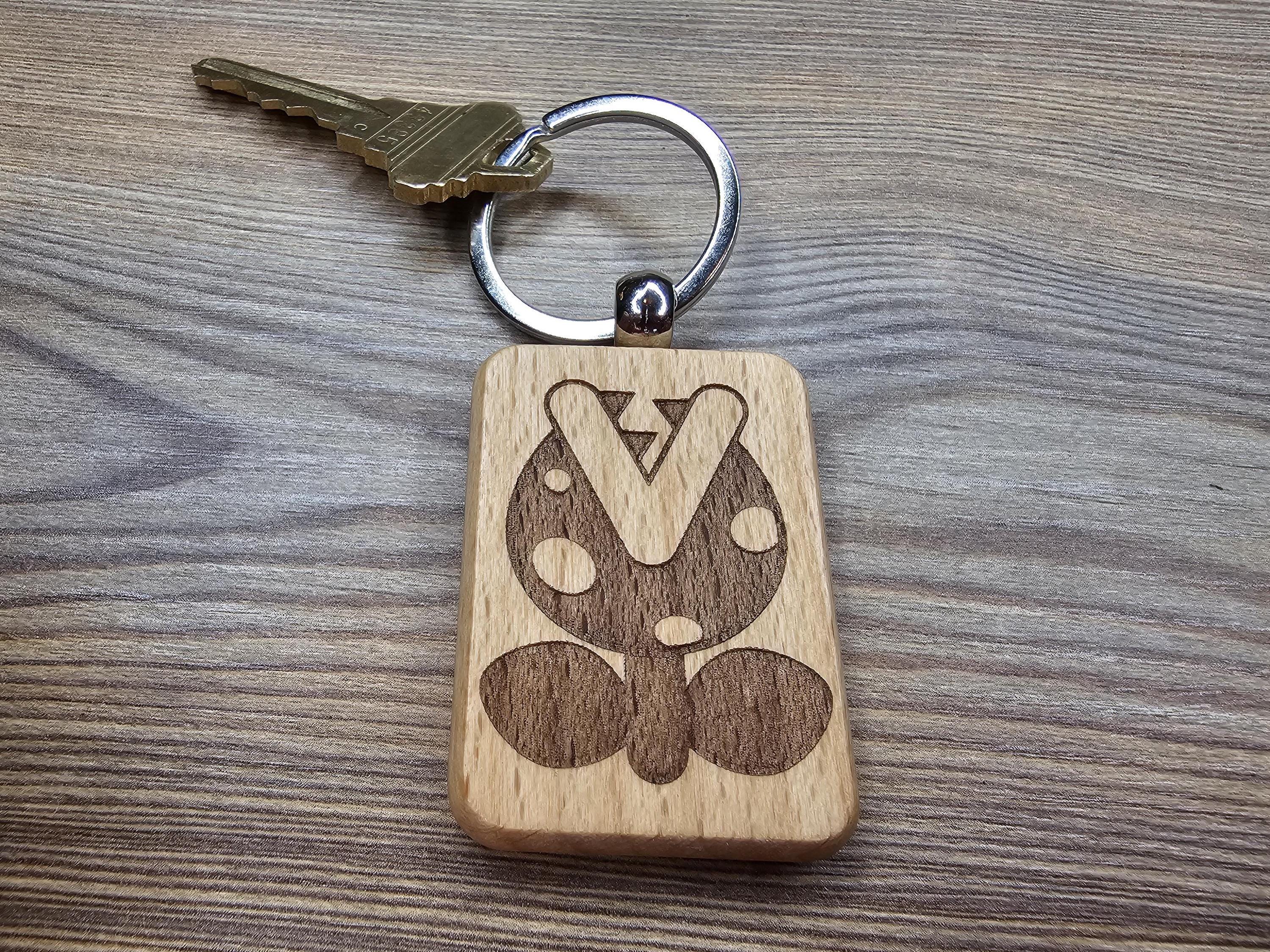 Laser engraved Mario Bros. Piranha Plant keychain / bag charm: hardwood nintendo gamer gift