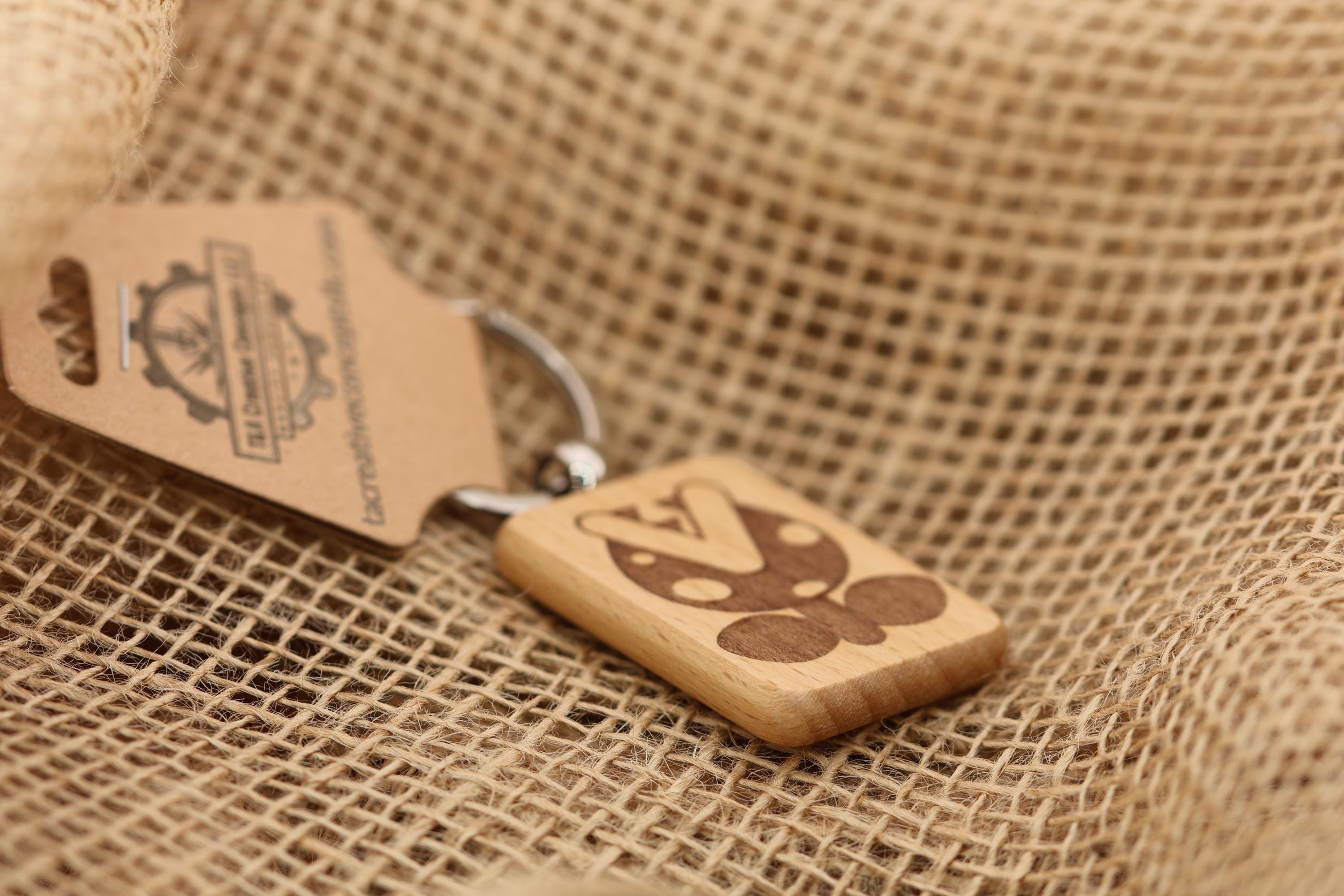 Laser engraved Mario Bros. Piranha Plant keychain / bag charm: hardwood nintendo gamer gift
