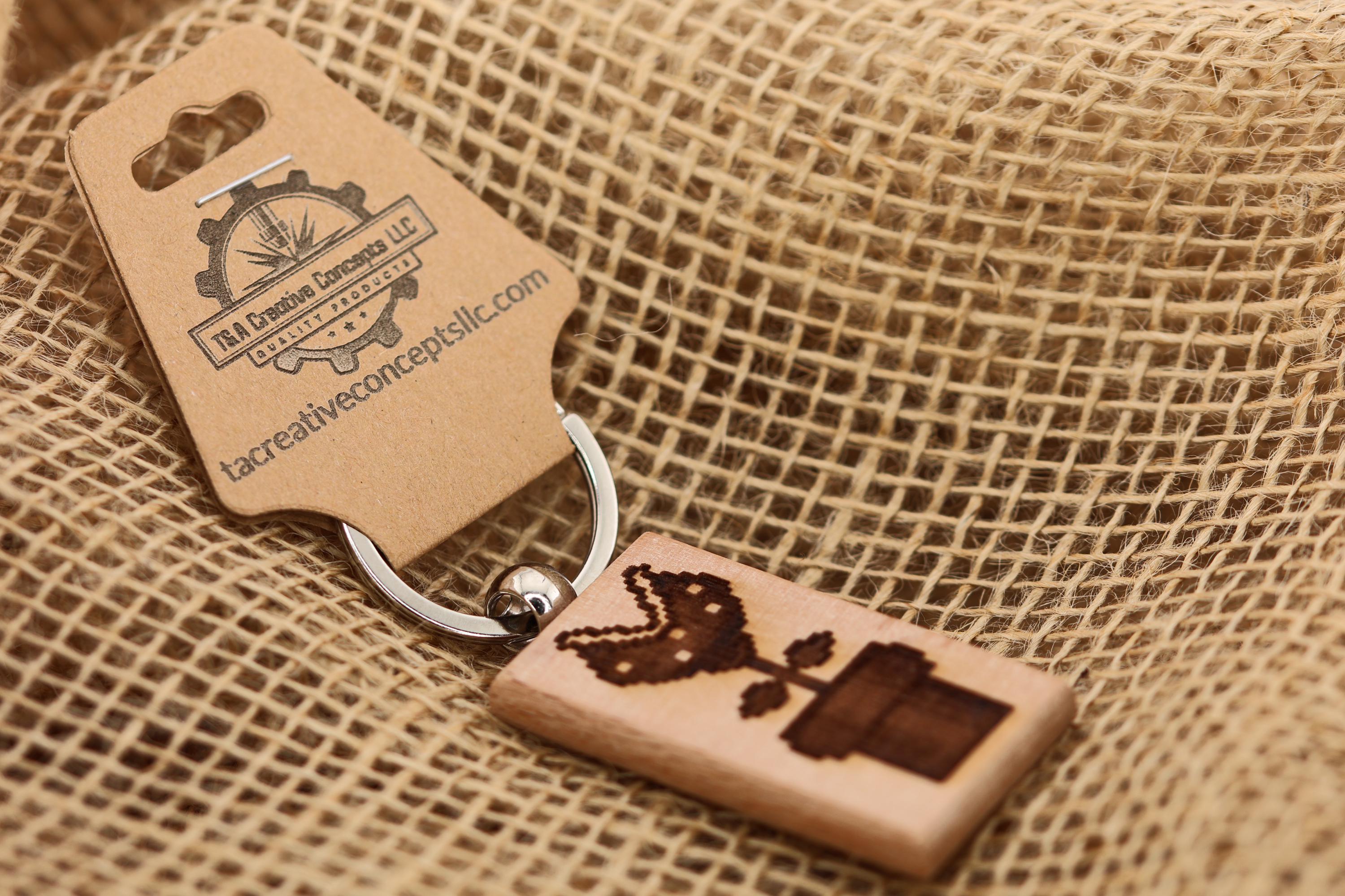 Laser engraved Mario Bros. Piranha Plant keychain / bag charm: hardwood nintendo gamer gift