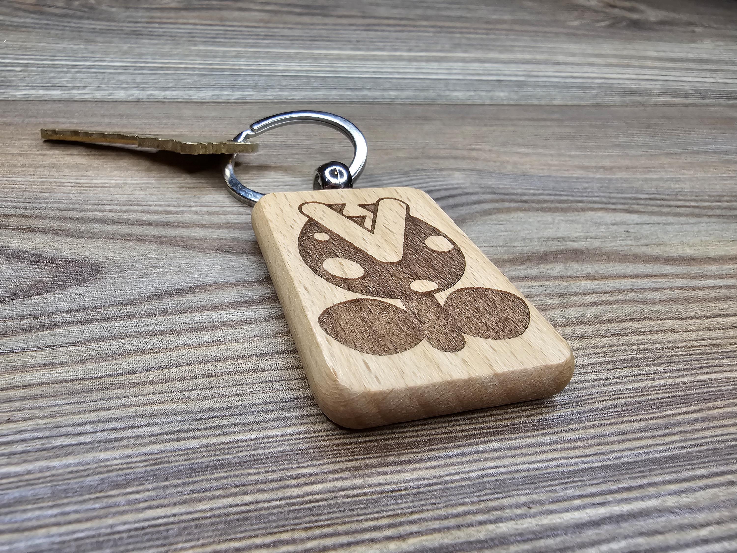Laser engraved Mario Bros. Piranha Plant keychain / bag charm: hardwood nintendo gamer gift