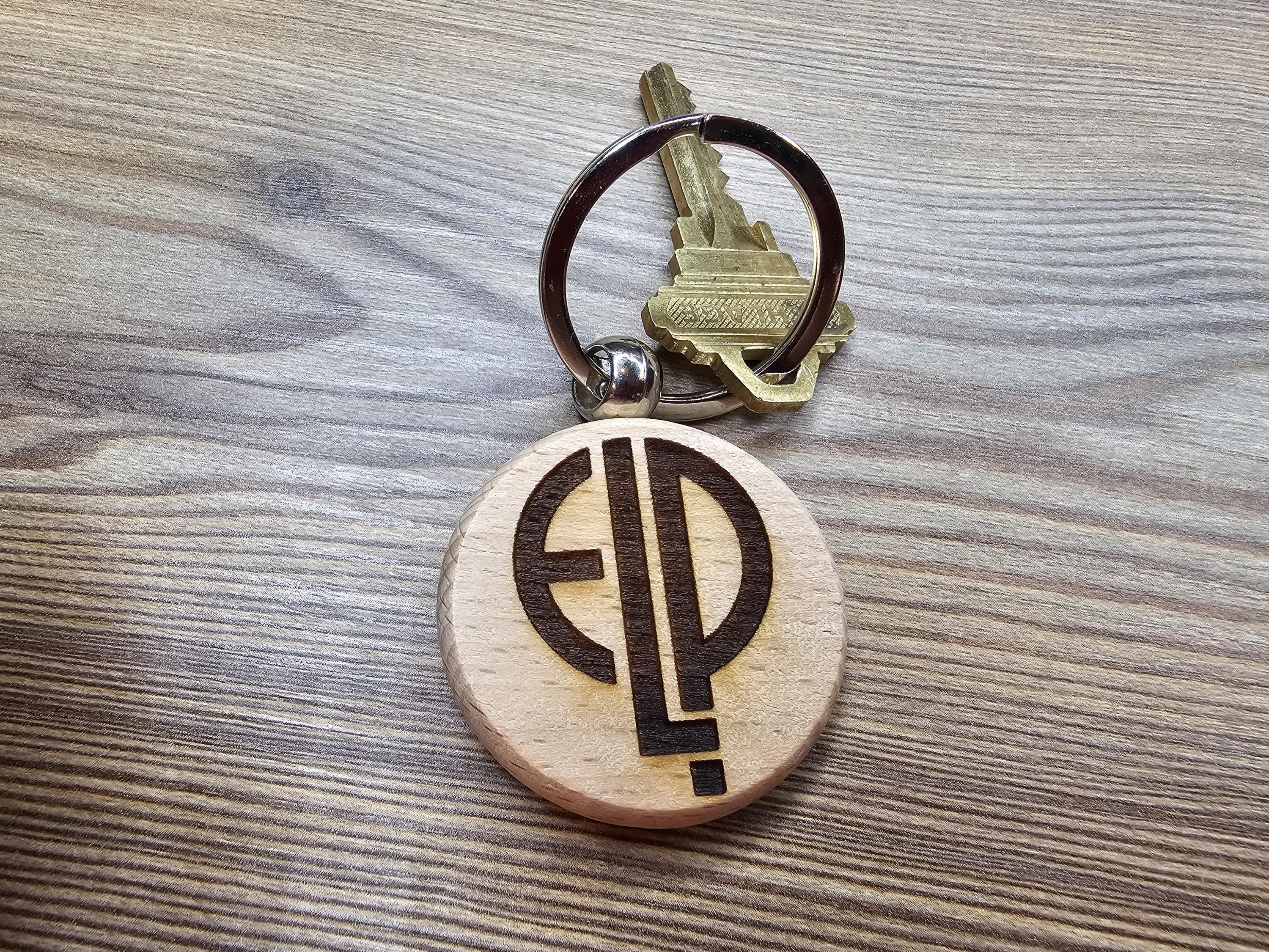 Elp keychain / bag charm: laser engraved hardwood, stainless steel keyring