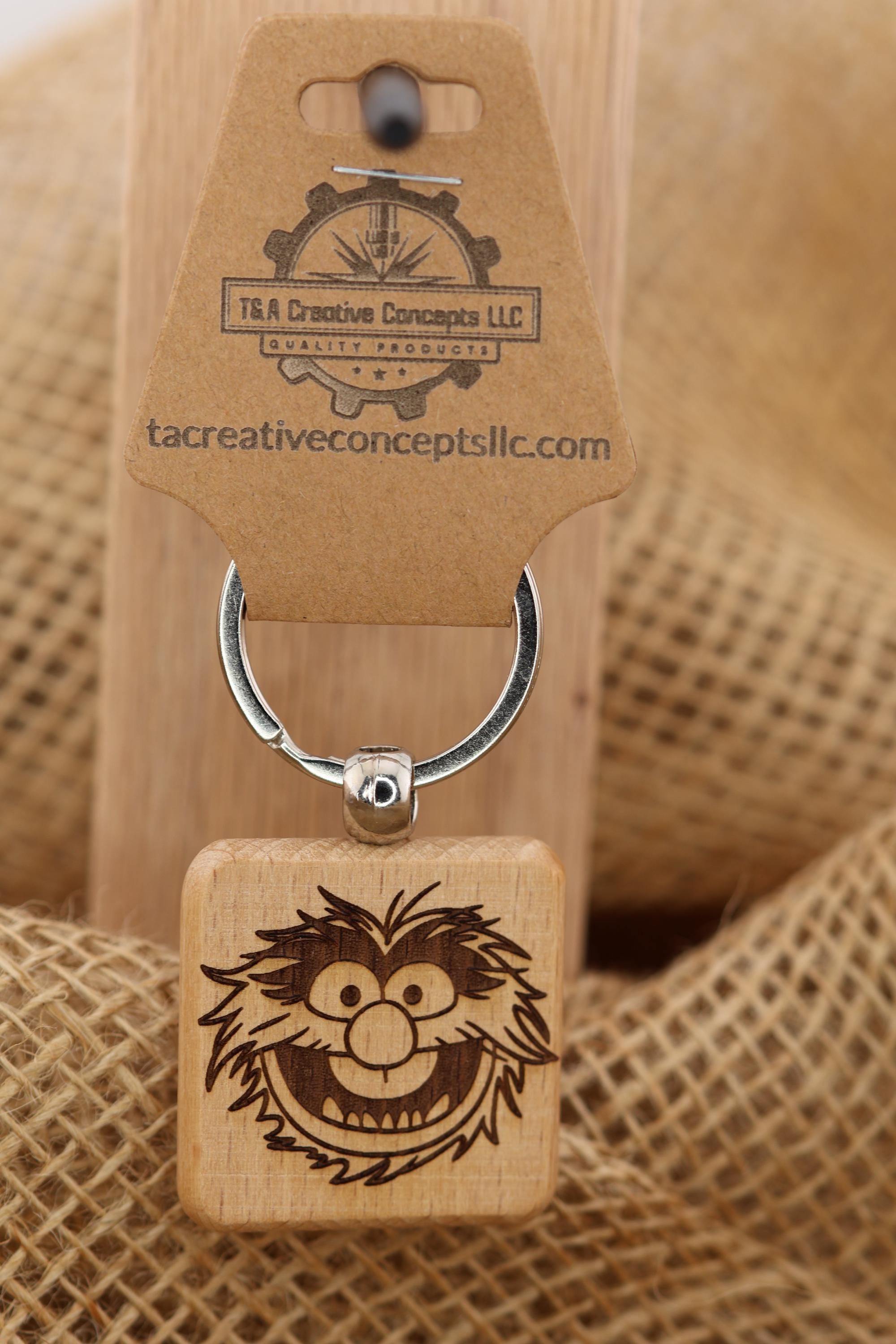 Laser engraved Muppets Animal keychain / bag charm: hardwood & stainless steel