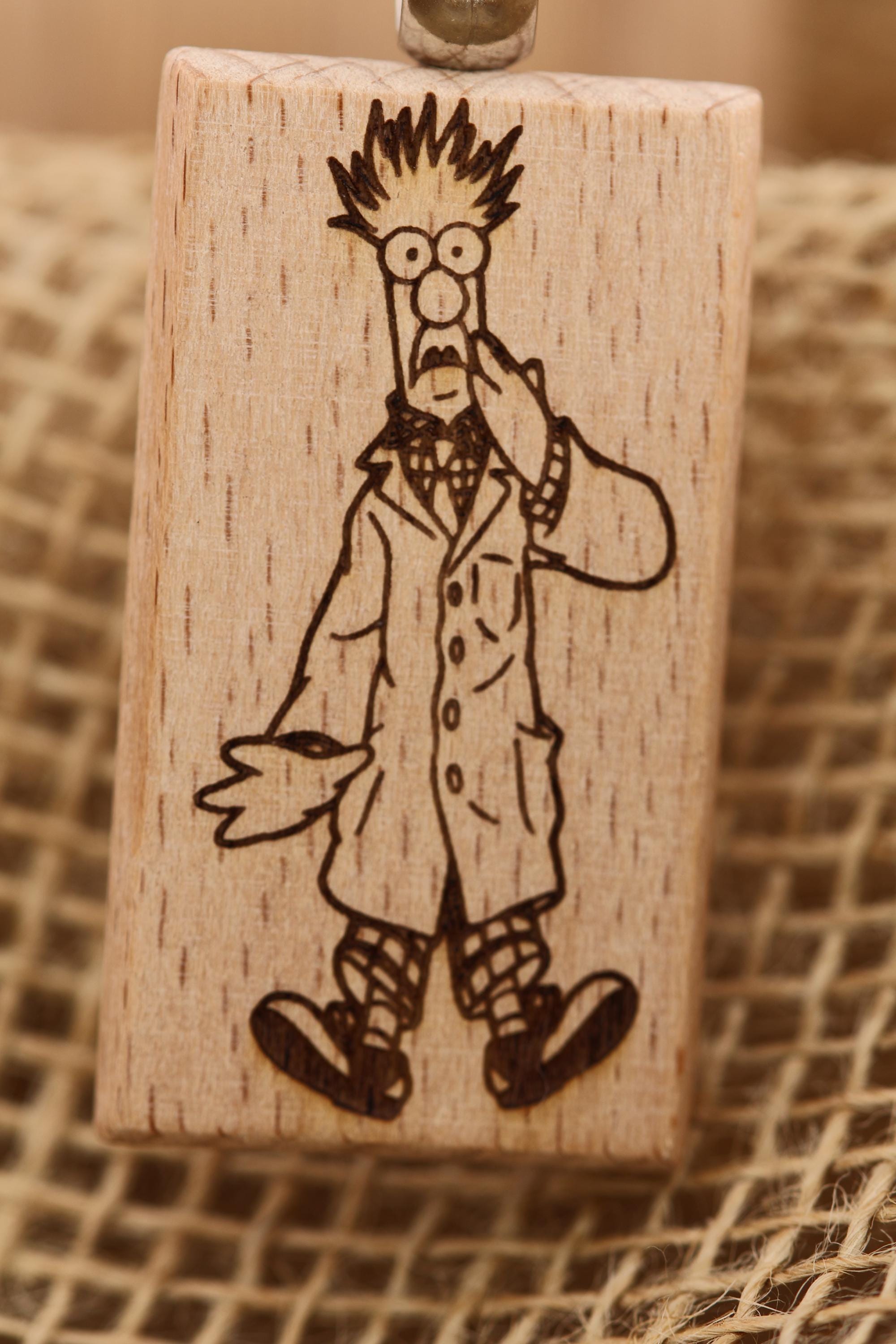 Muppets Beaker keychain / bag charm: laser engraved hardwood, stainless steel keyring