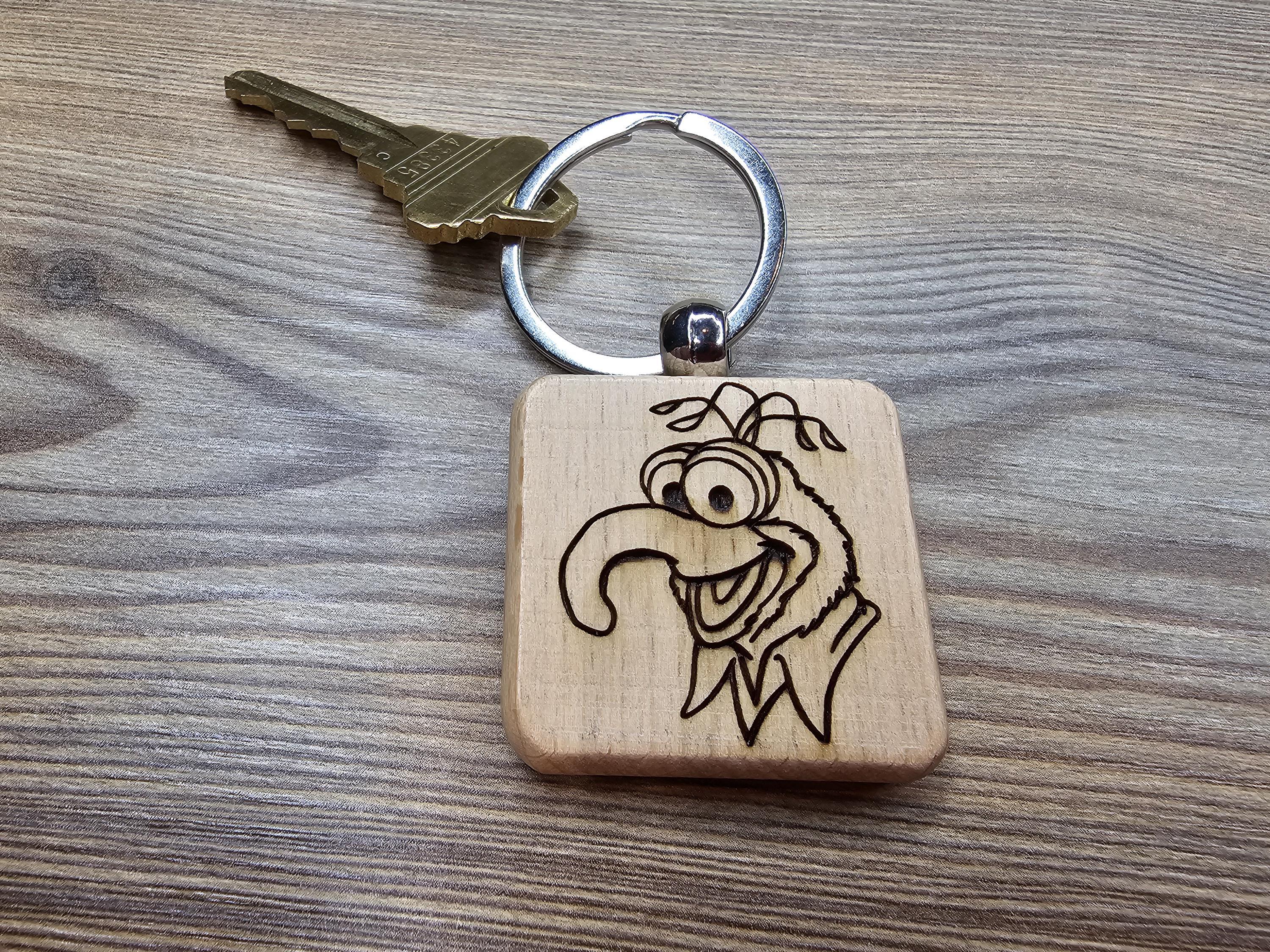 Gonzo Muppets keychain / bag charm: double-sided laser engraved hardwood, stainless steel keyring