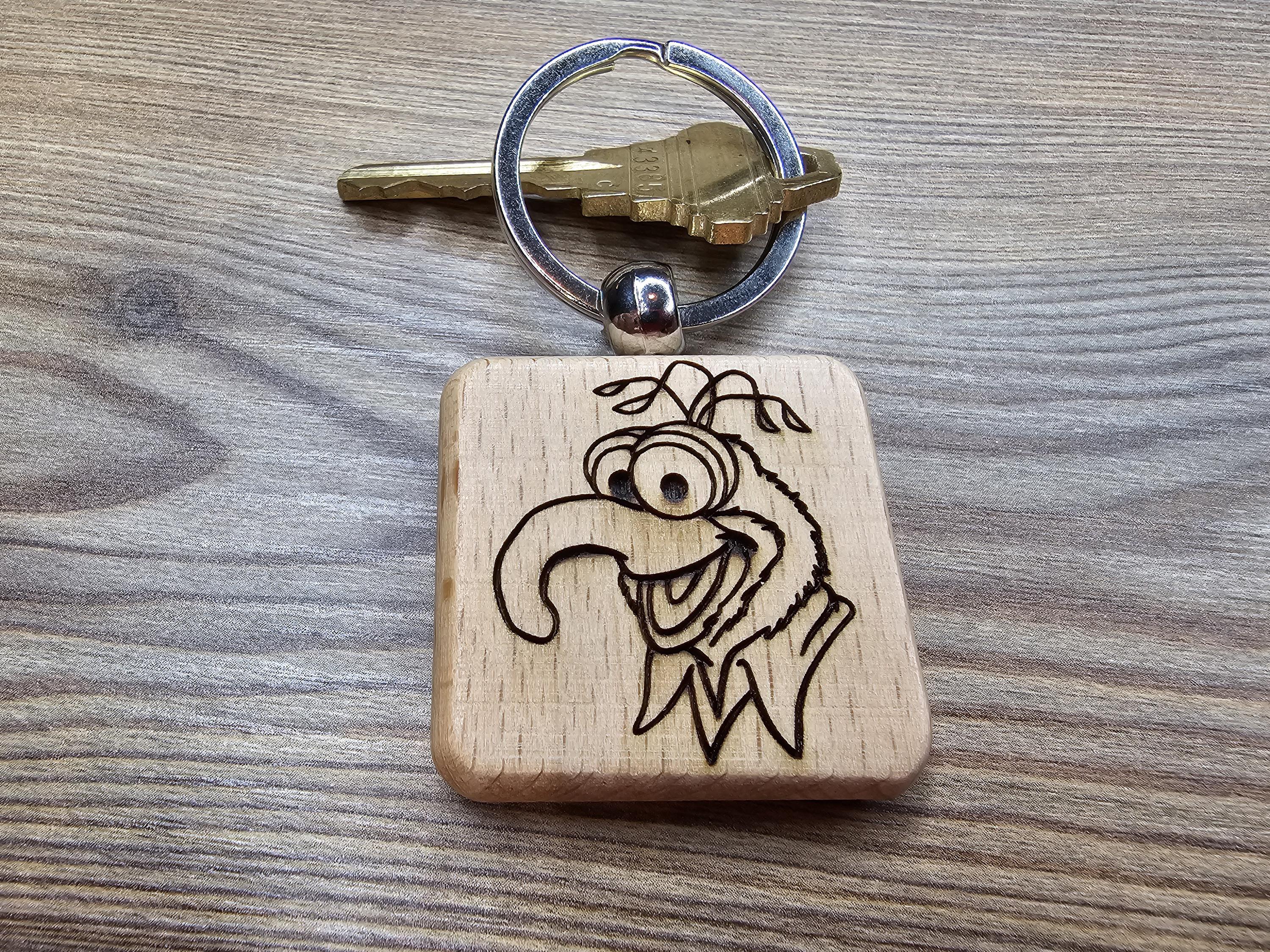 Gonzo Muppets keychain / bag charm: double-sided laser engraved hardwood, stainless steel keyring