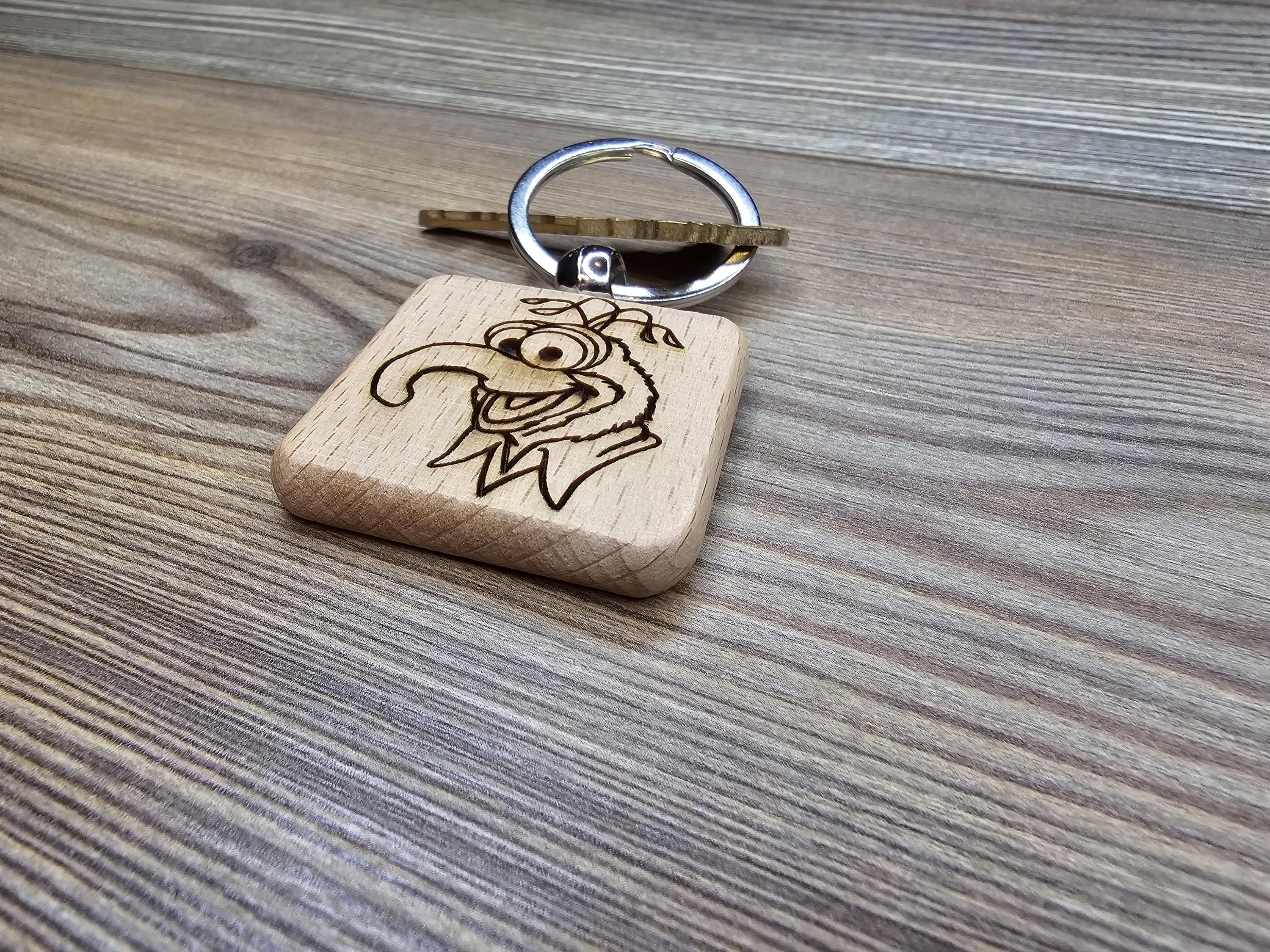 Gonzo Muppets keychain / bag charm: double-sided laser engraved hardwood, stainless steel keyring