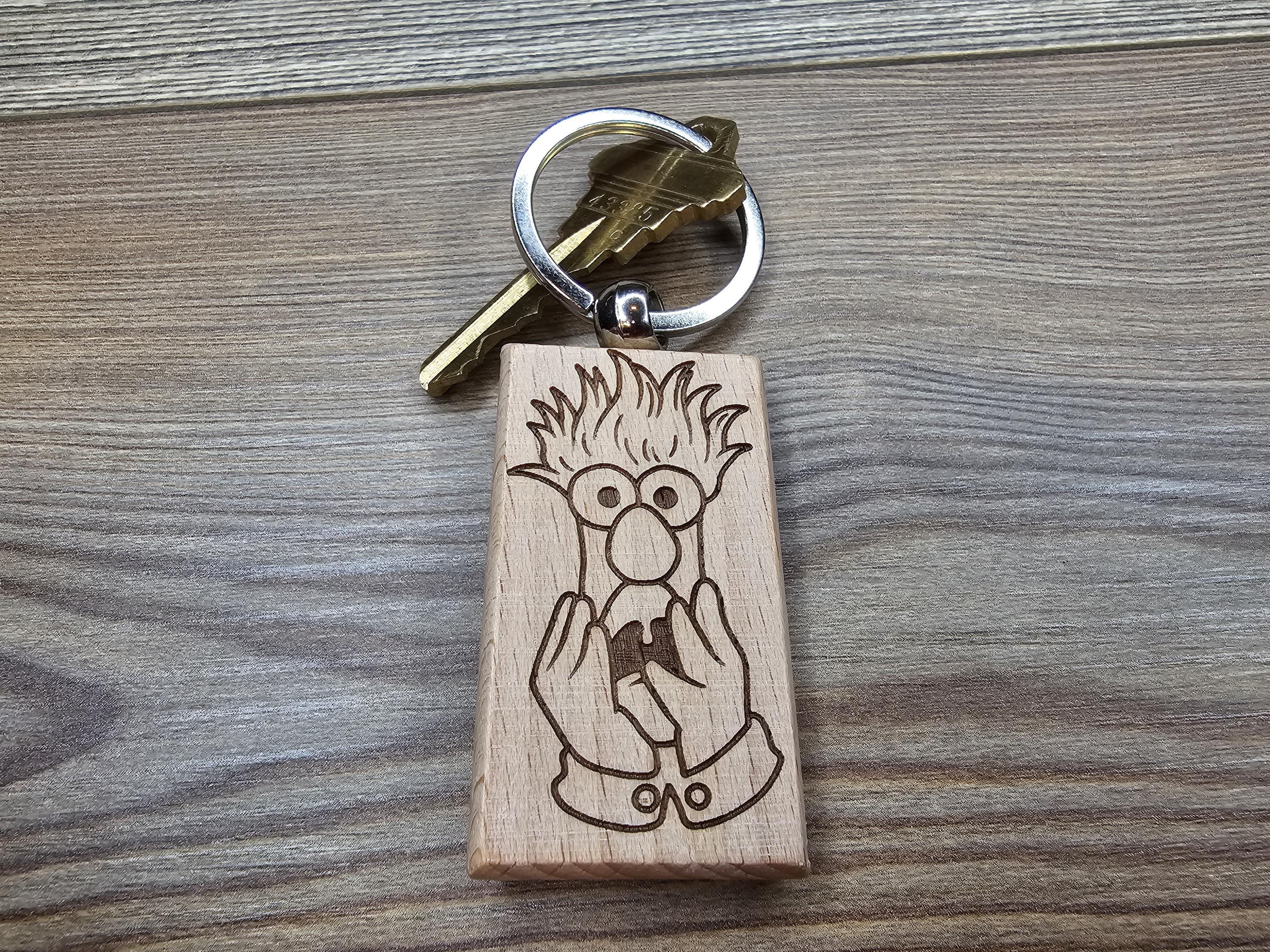 Laser engraved Muppets Beaker keychain / bag charm: Muppets fan gift, stainless steel keyring