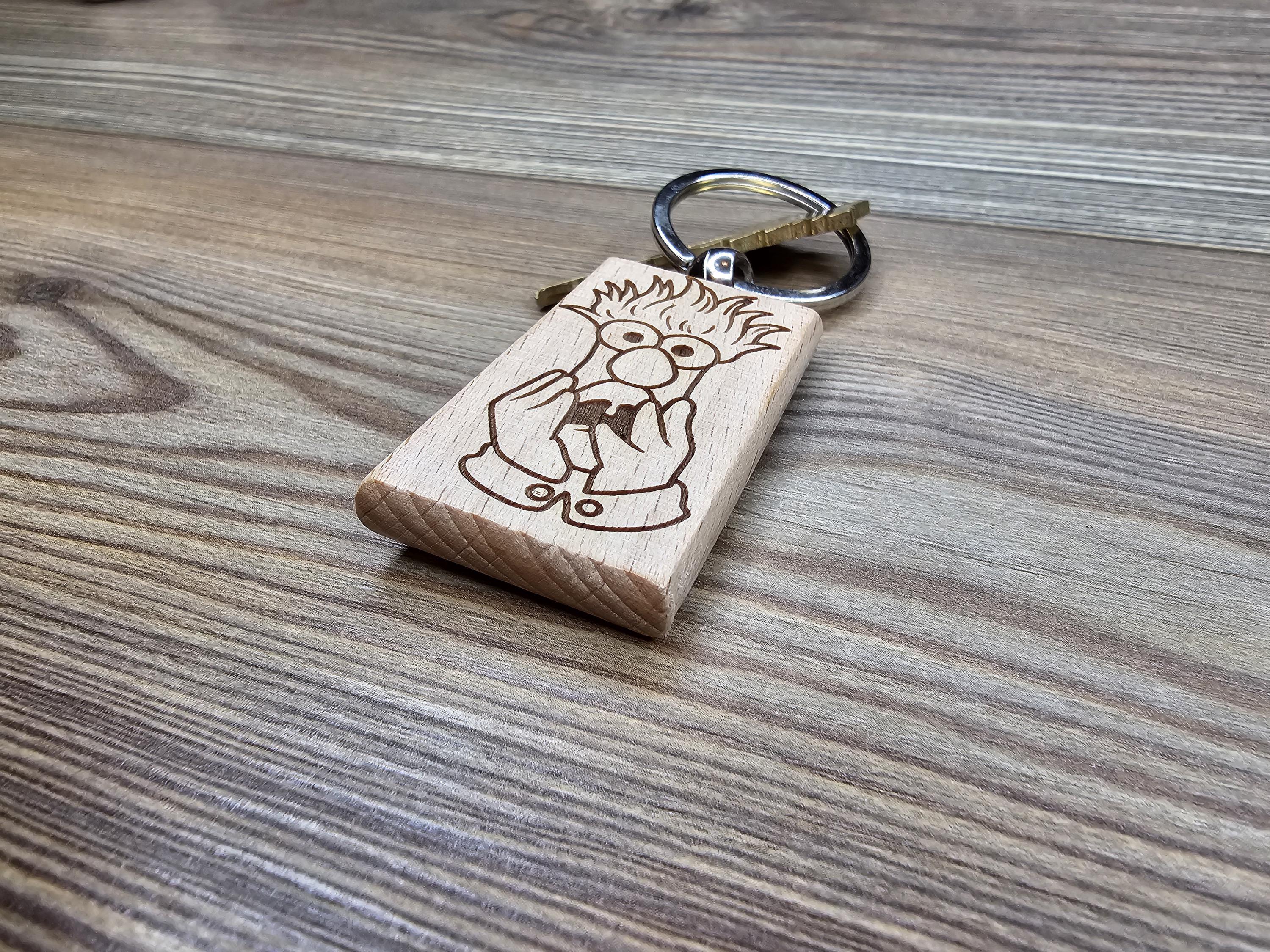Laser engraved Muppets Beaker keychain / bag charm: Muppets fan gift, stainless steel keyring
