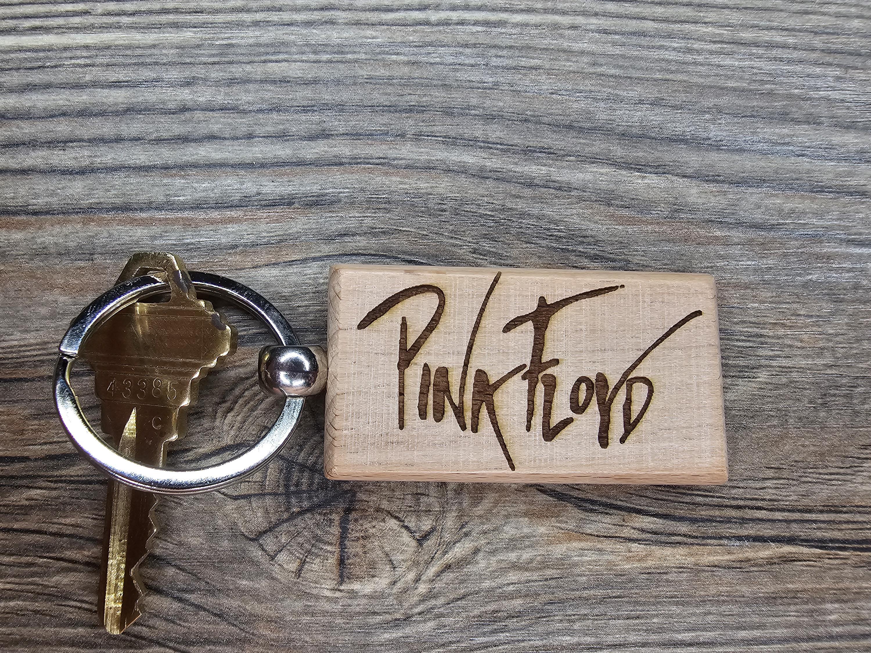 Pink Floyd keychain / bag charm:laser engraved hardwood with stainless steel keyring