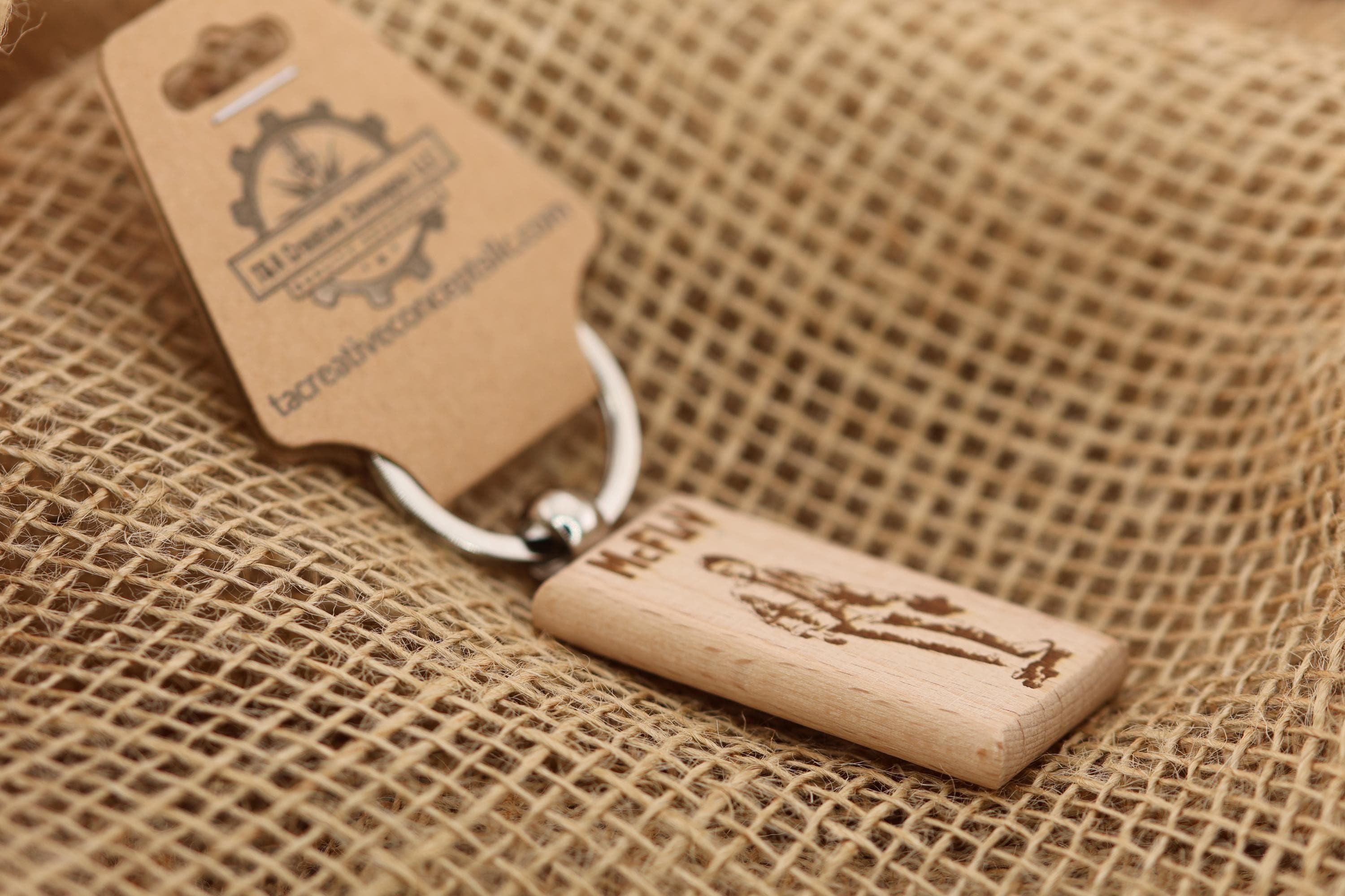 Back to the future keychain / bag charm: laser engraved wood, double-sided Mcfly design