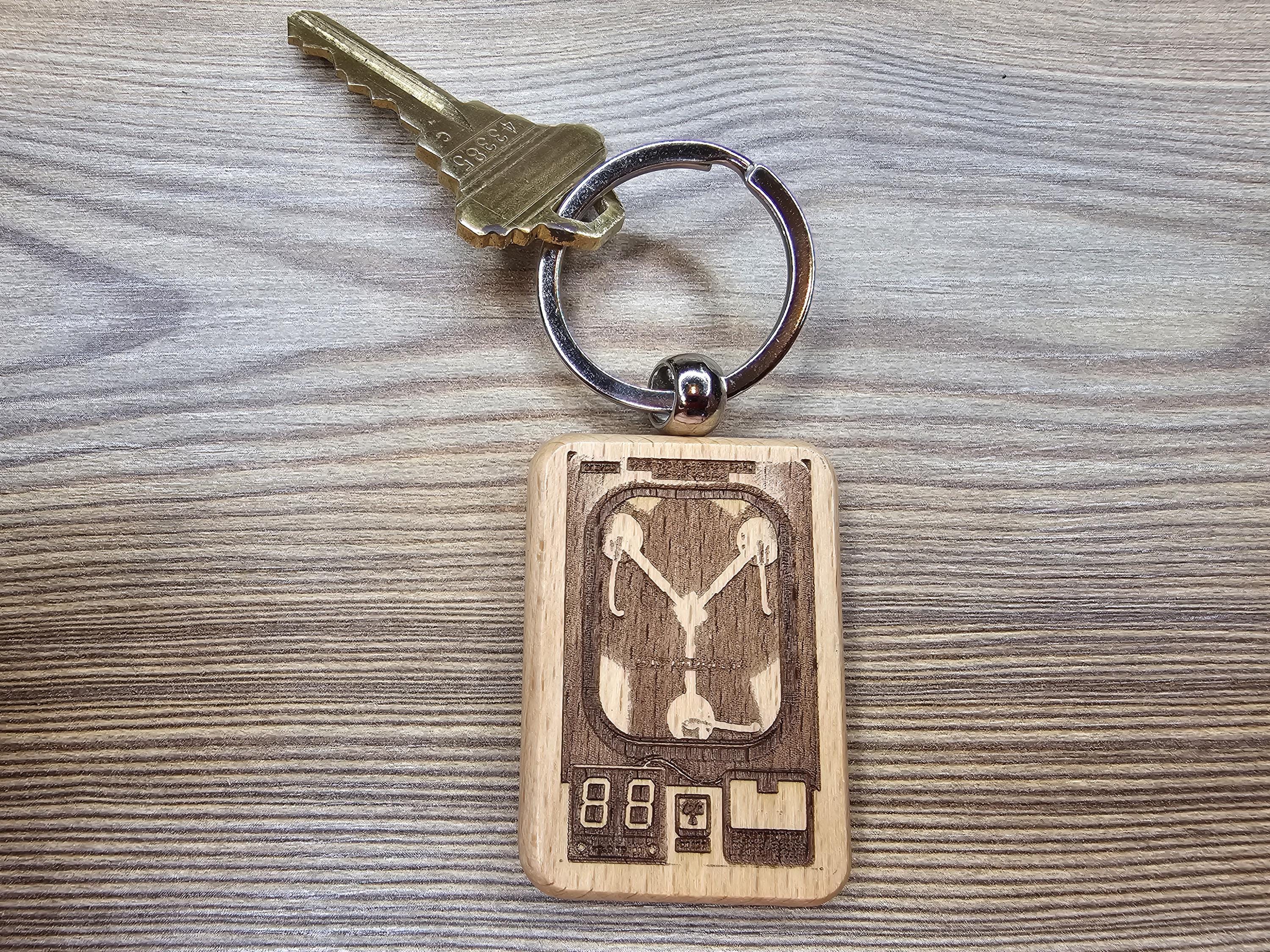 Flux capacitor keychain / bag charm: laser engraved hardwood - back to the future