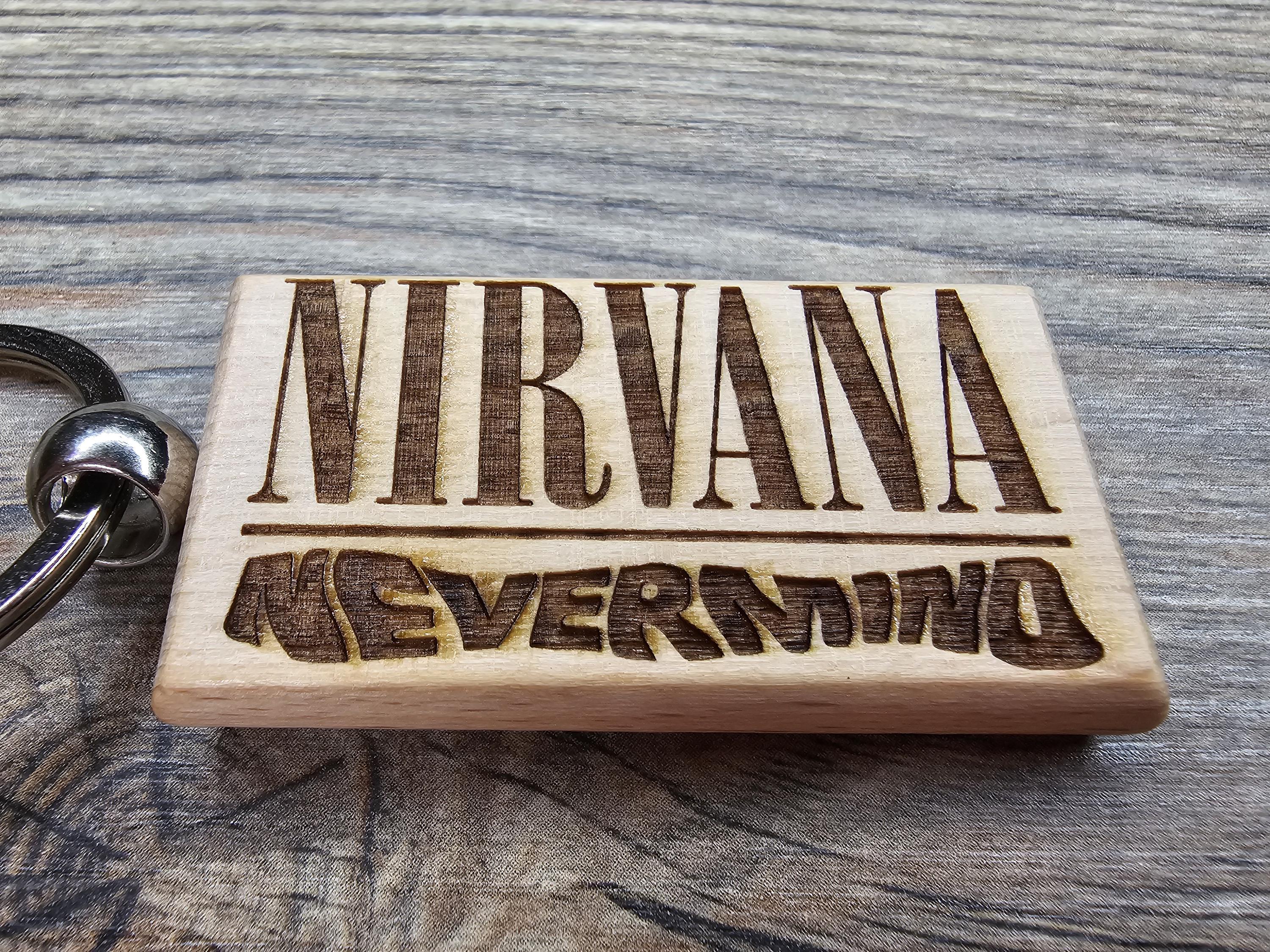 Nirvana Nevermind keychain / bag charm: laser engraved hardwood, stainless steel keyring