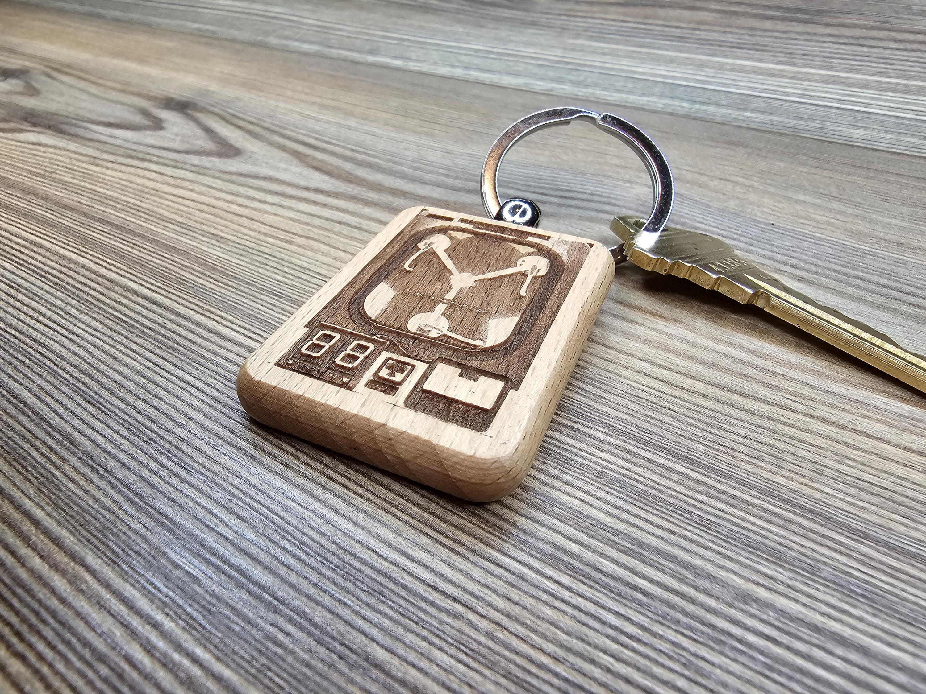 Flux capacitor keychain / bag charm: laser engraved hardwood - back to the future
