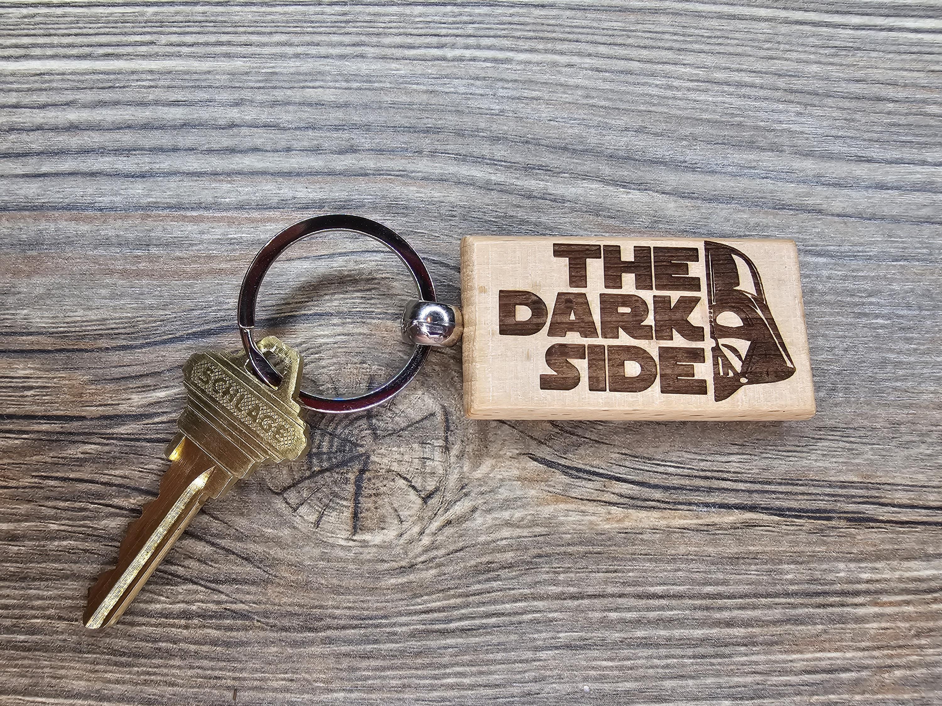 Darth vader "The Dark Side" keychain / bag charm: laser engraved hardwood, stainless steel - star wars gift