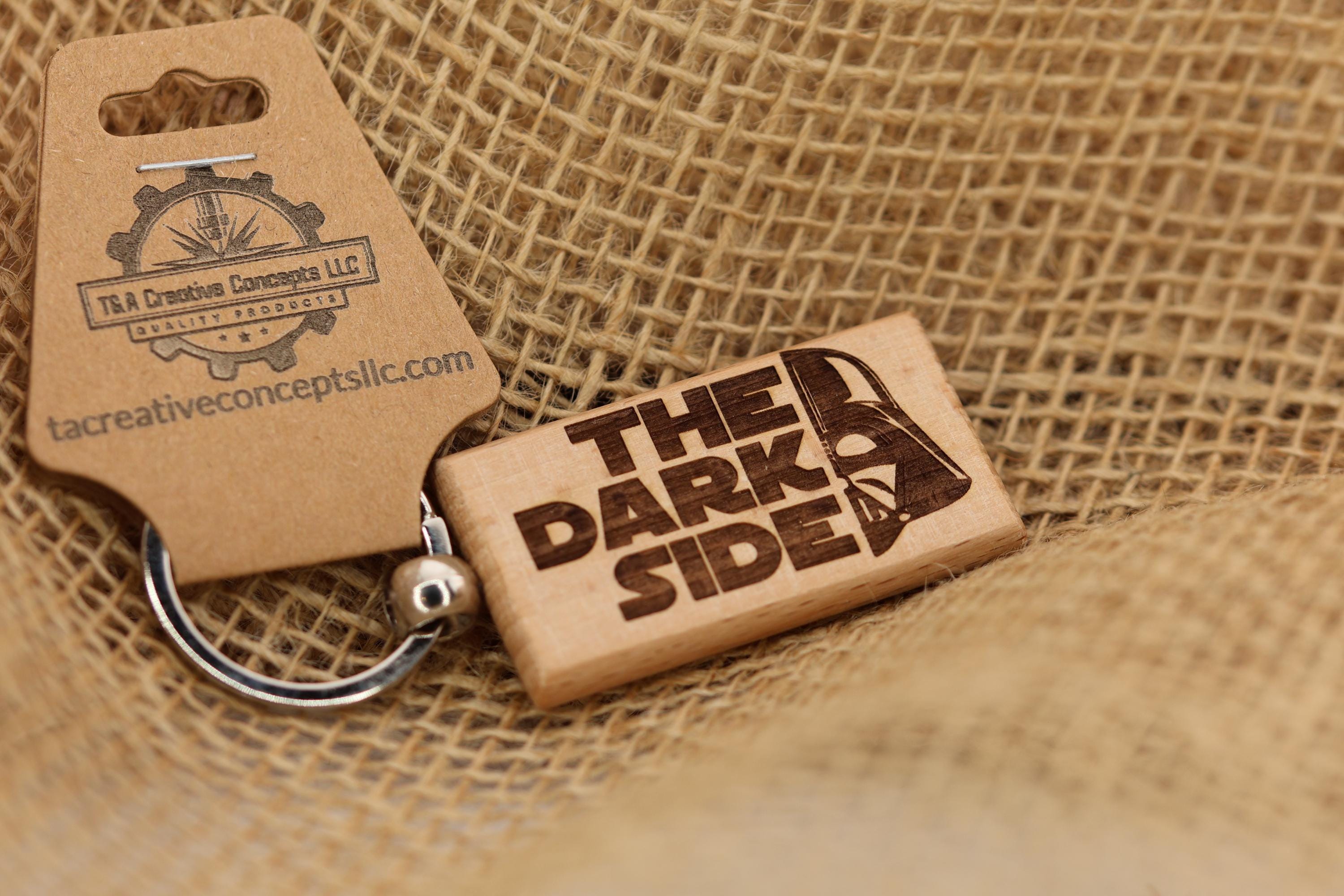 Darth vader "The Dark Side" keychain / bag charm: laser engraved hardwood, stainless steel - star wars gift