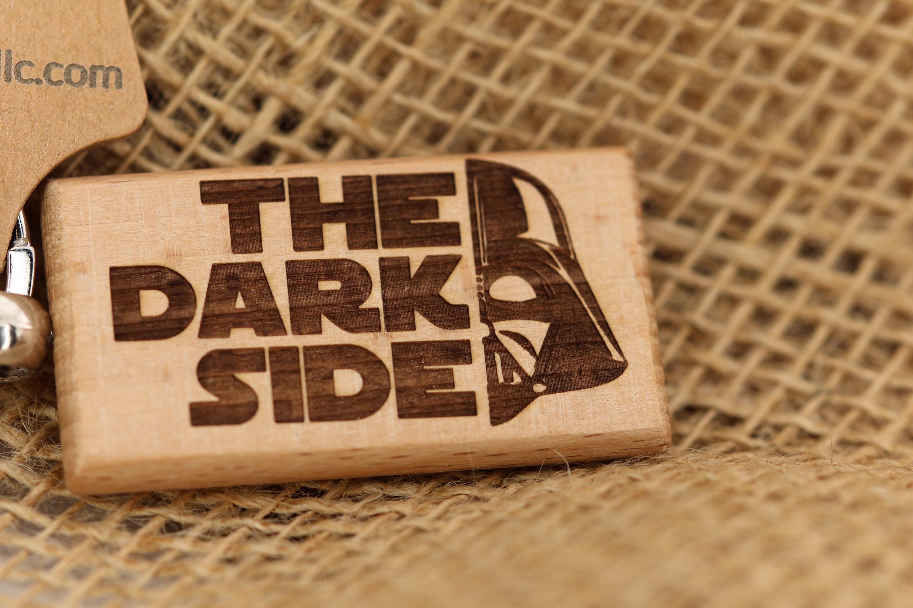Darth vader "The Dark Side" keychain / bag charm: laser engraved hardwood, stainless steel - star wars gift