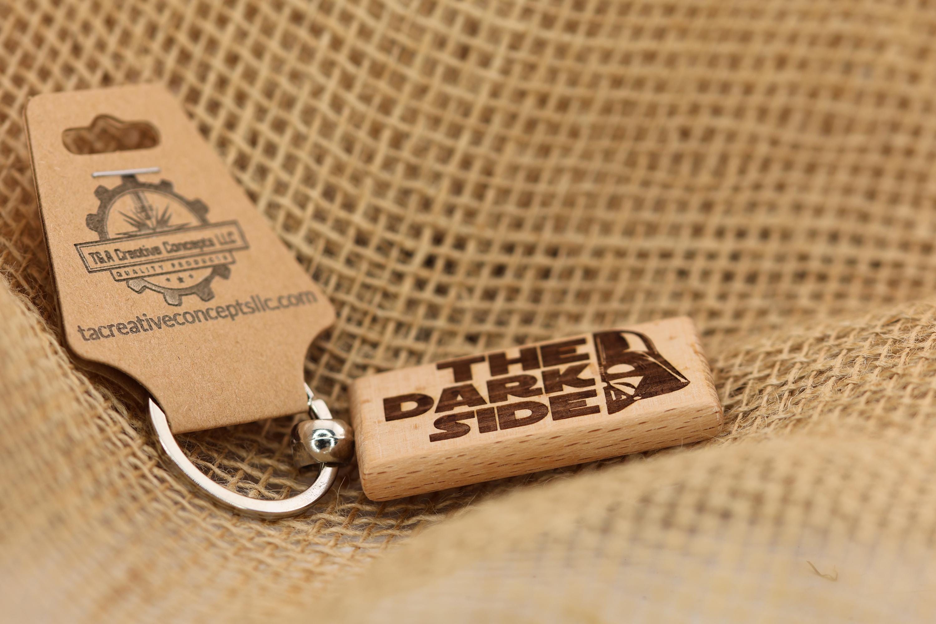 Darth vader "The Dark Side" keychain / bag charm: laser engraved hardwood, stainless steel - star wars gift