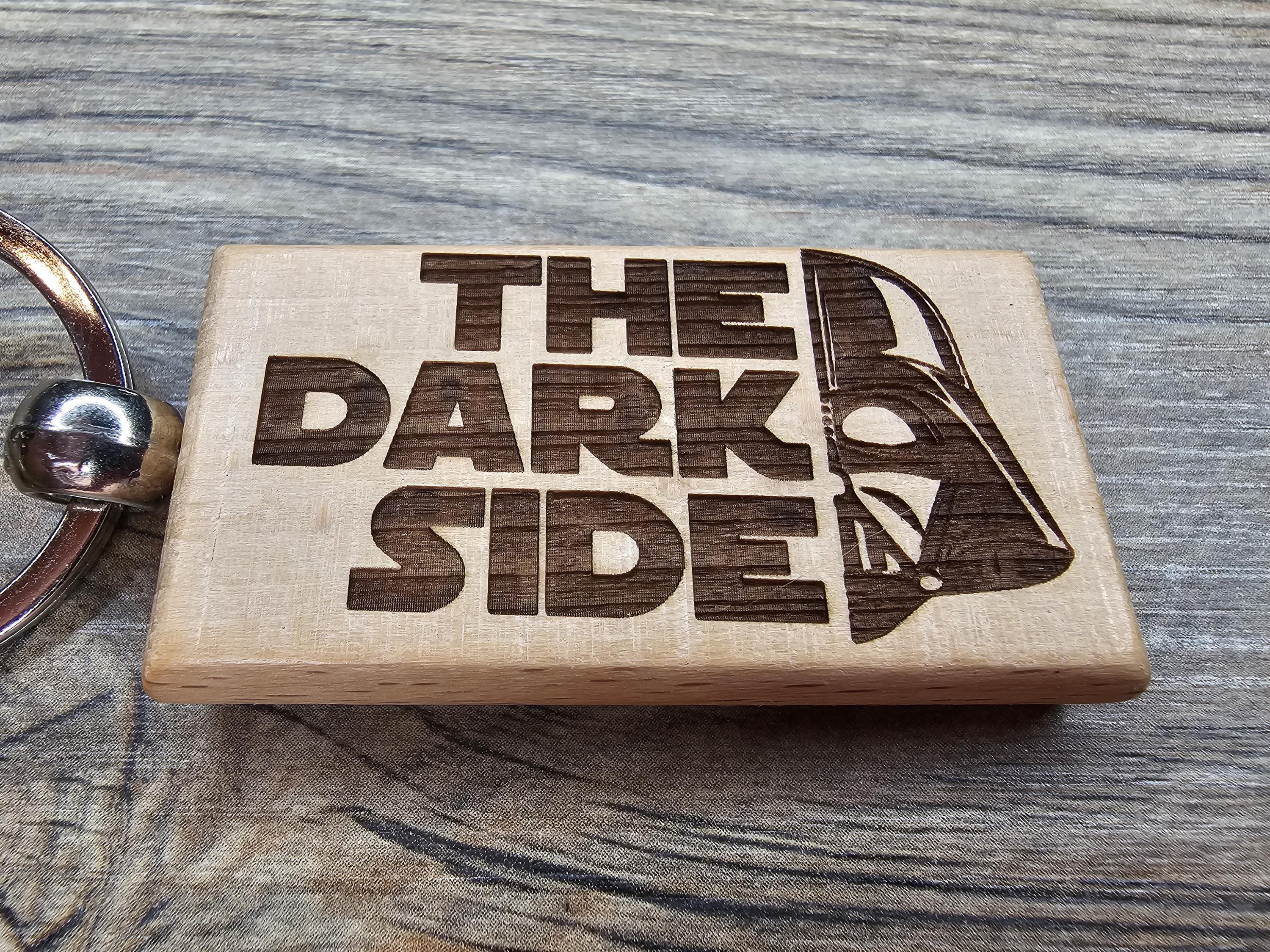 Darth vader "The Dark Side" keychain / bag charm: laser engraved hardwood, stainless steel - star wars gift