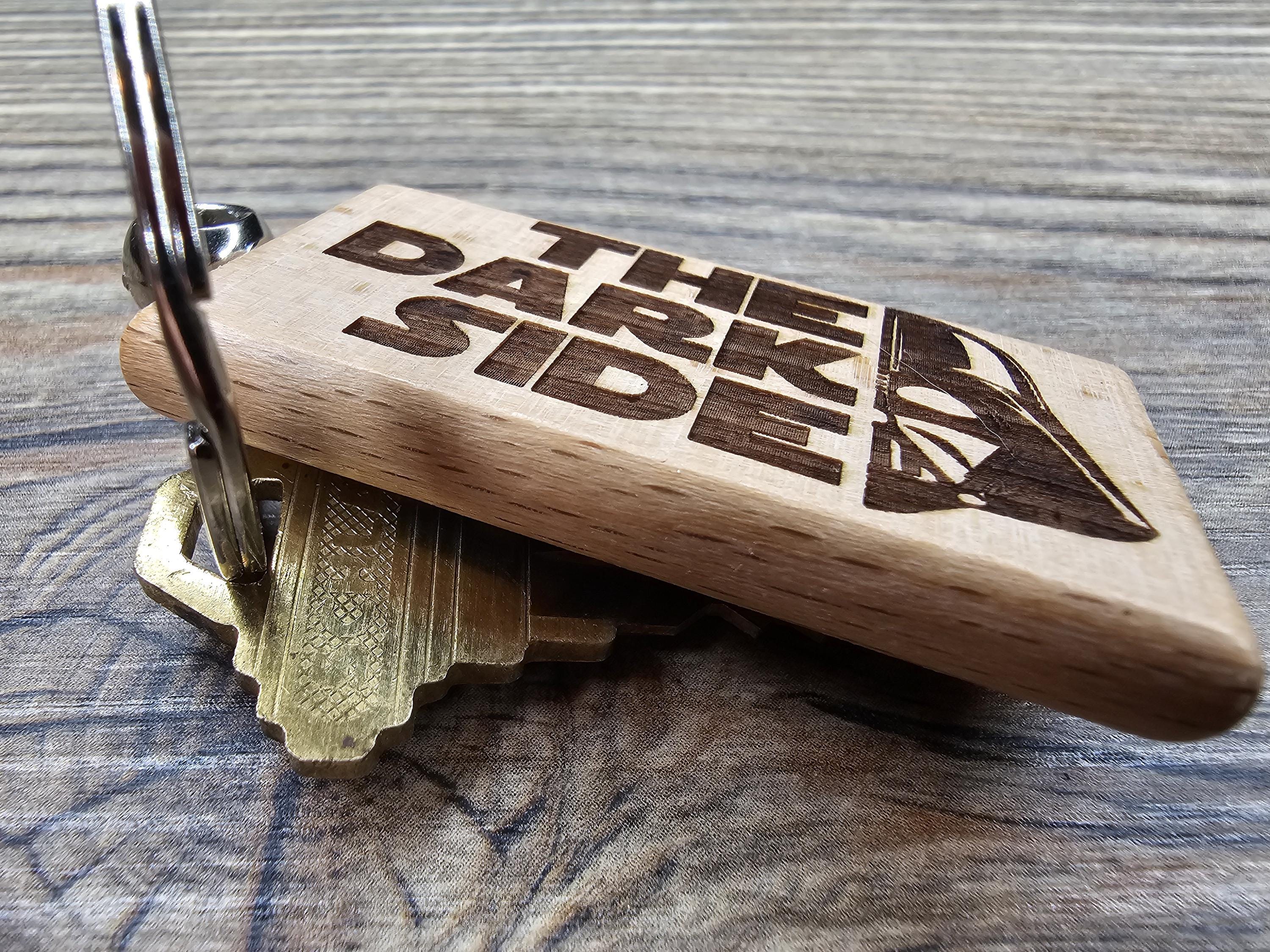 Darth vader "The Dark Side" keychain / bag charm: laser engraved hardwood, stainless steel - star wars gift
