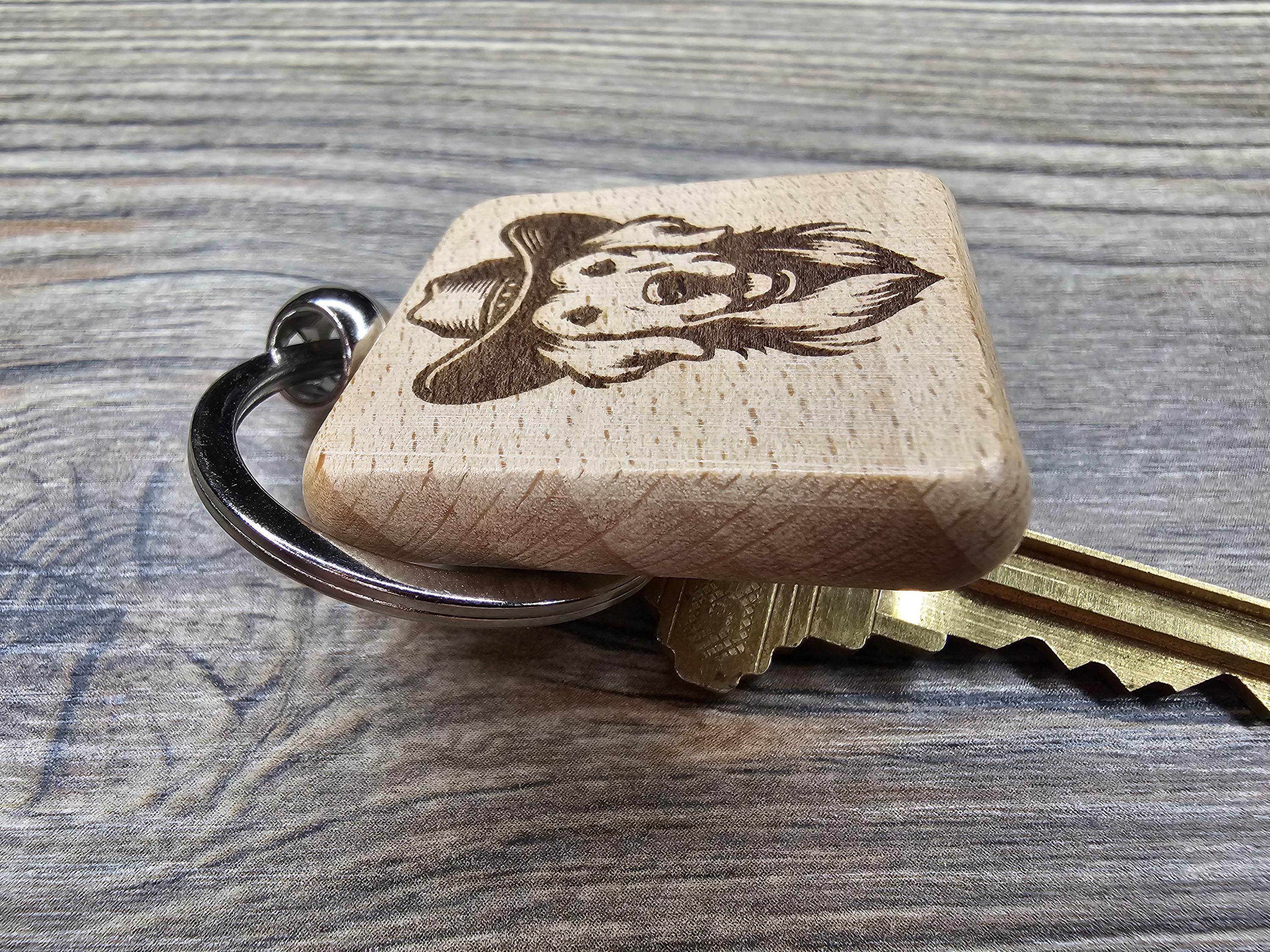 Cowboy Golden Retriever keychain / Bag Charm: laser engraved wood, western gift