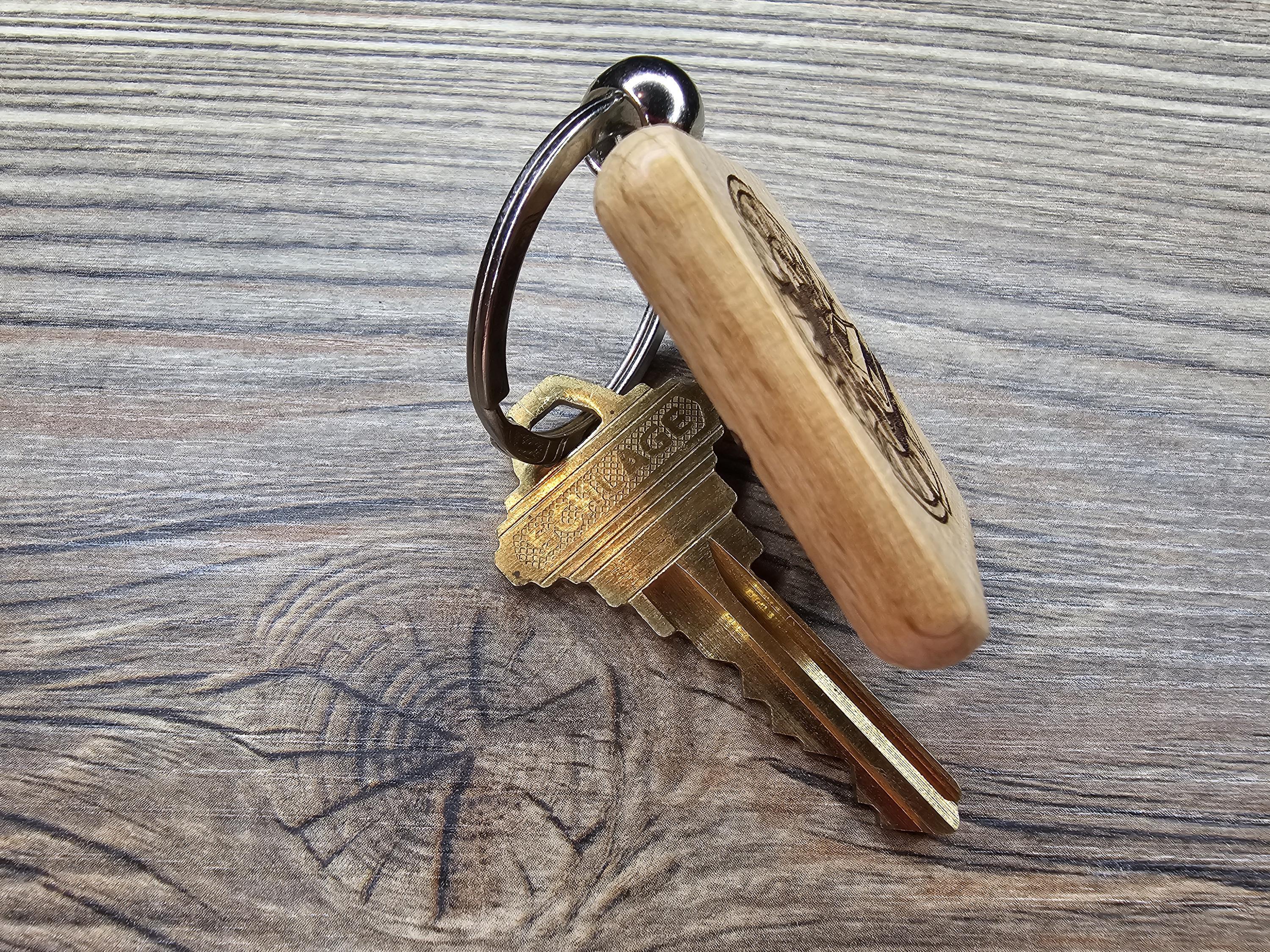 Back to the future keychain / bag charm: laser engraved hardwood, stainless steel keyring