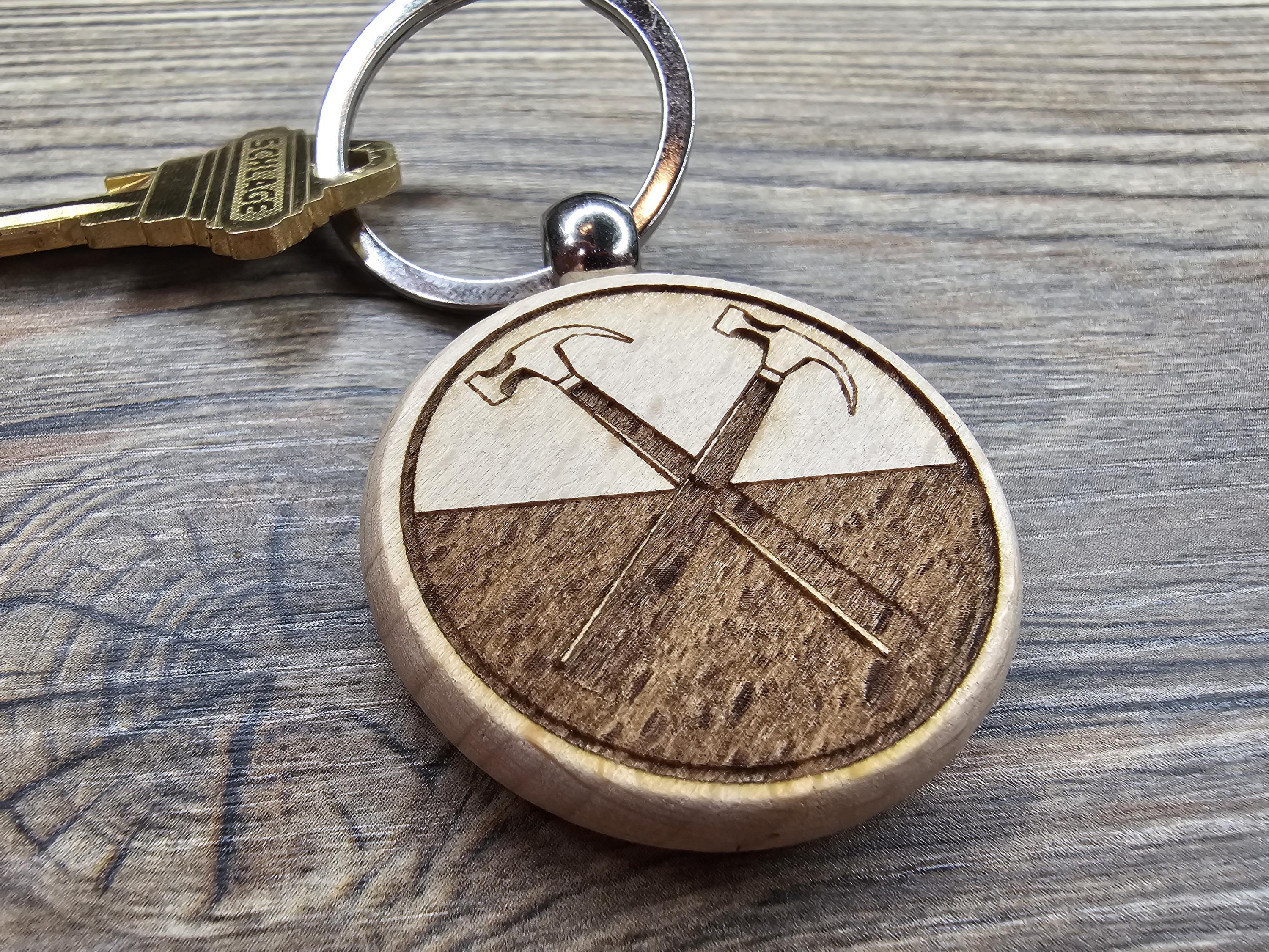 Pink Floyd hammers keychain: laser engraved hardwood, stainless steel keyring