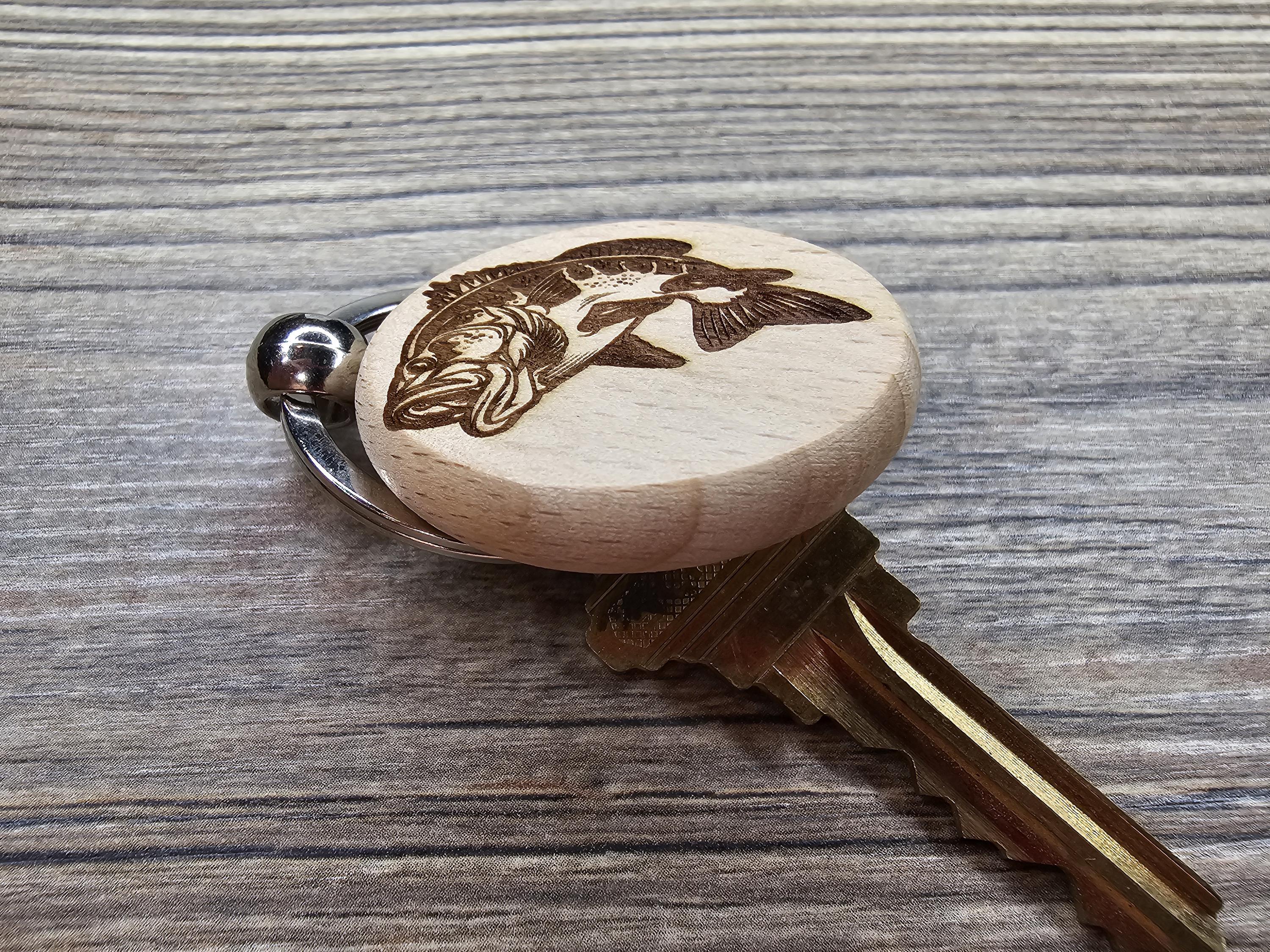 Laser engraved largemouth bass keychain / bag charm: hardwood fisherman gift