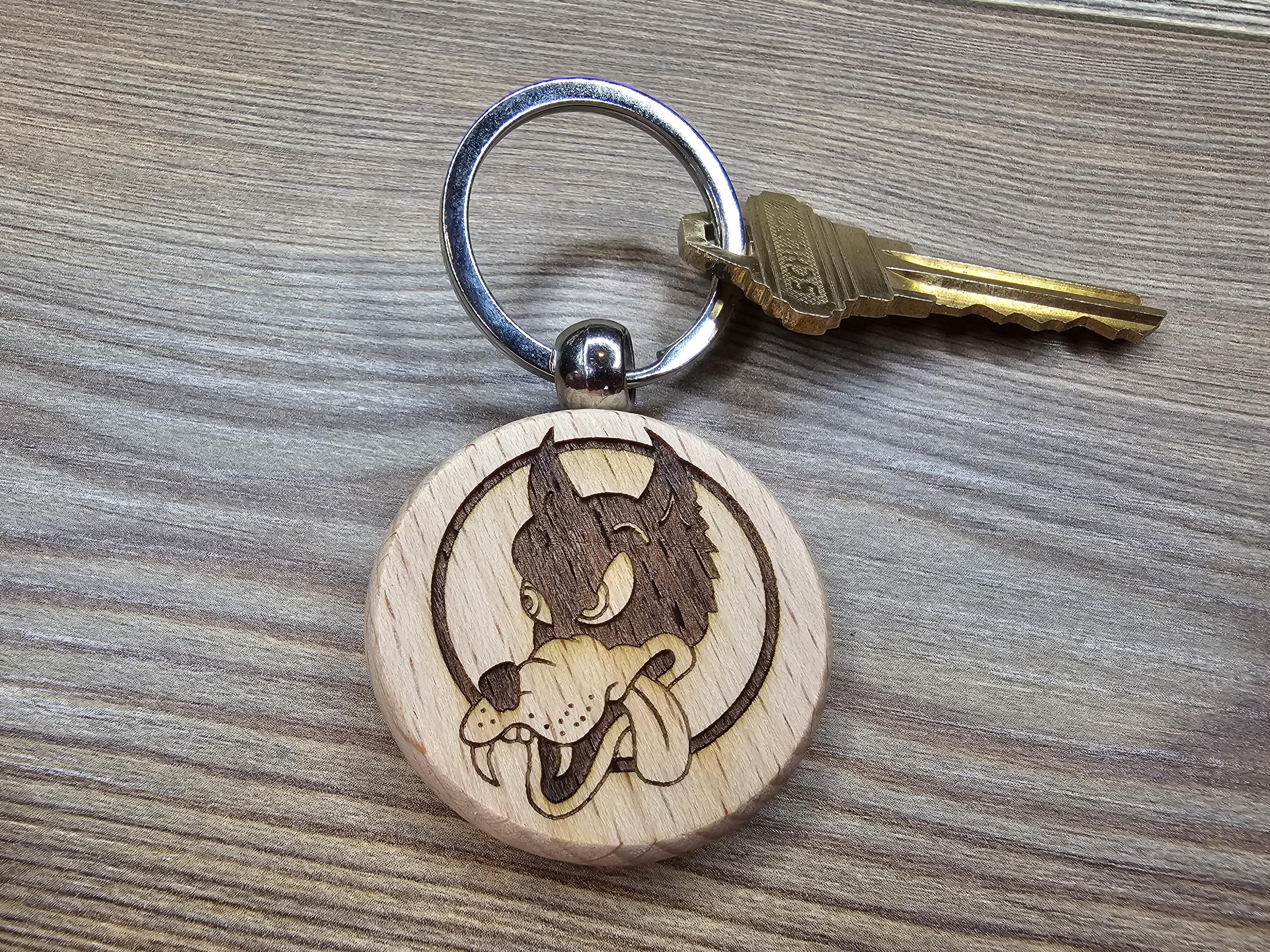 Grateful Dead Dire Wolf keychain / bag charm – double-sided laser engraved wood with stainless steel keyring, music fan gift