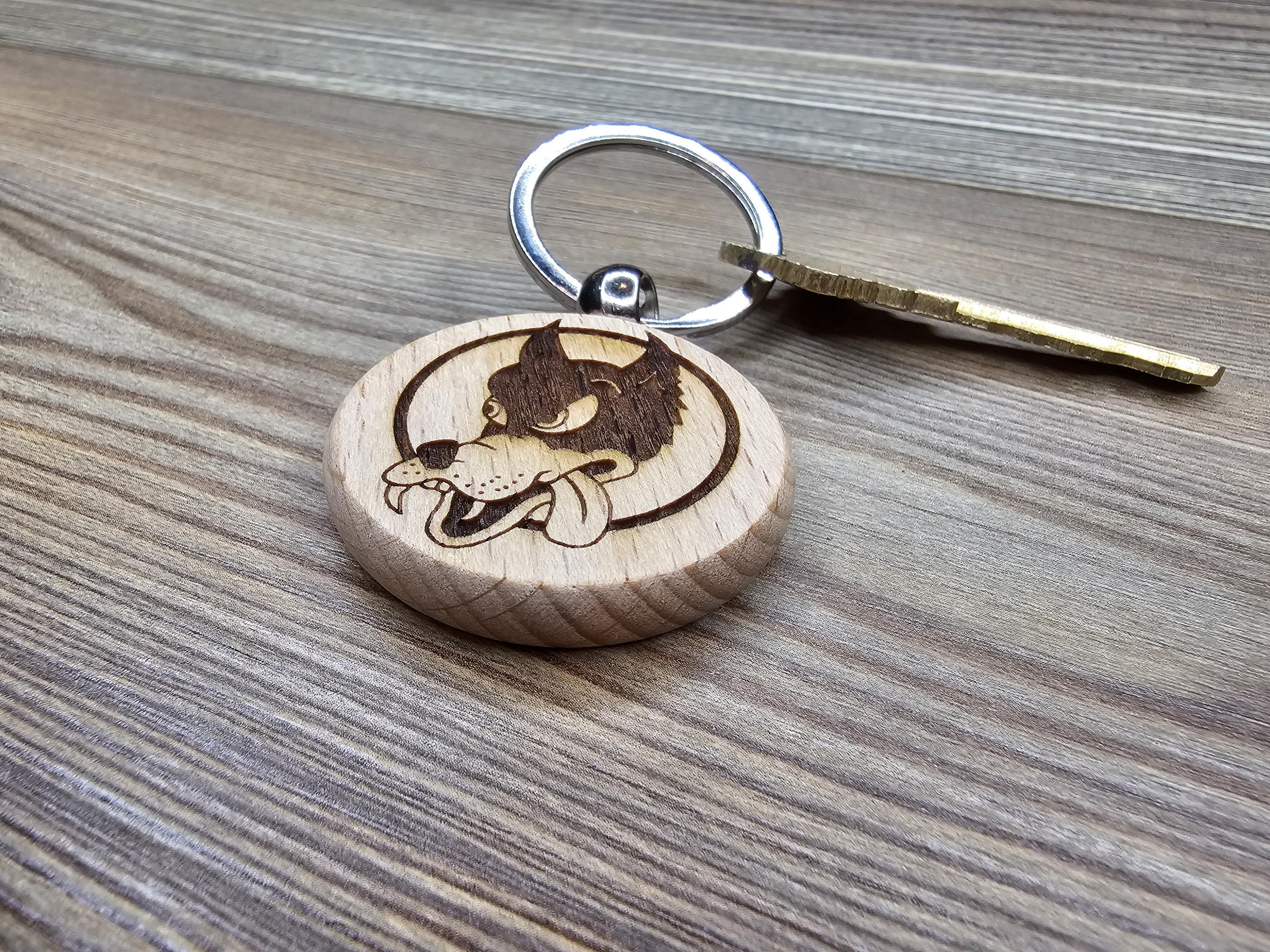 Grateful Dead Dire Wolf keychain / bag charm – double-sided laser engraved wood with stainless steel keyring, music fan gift