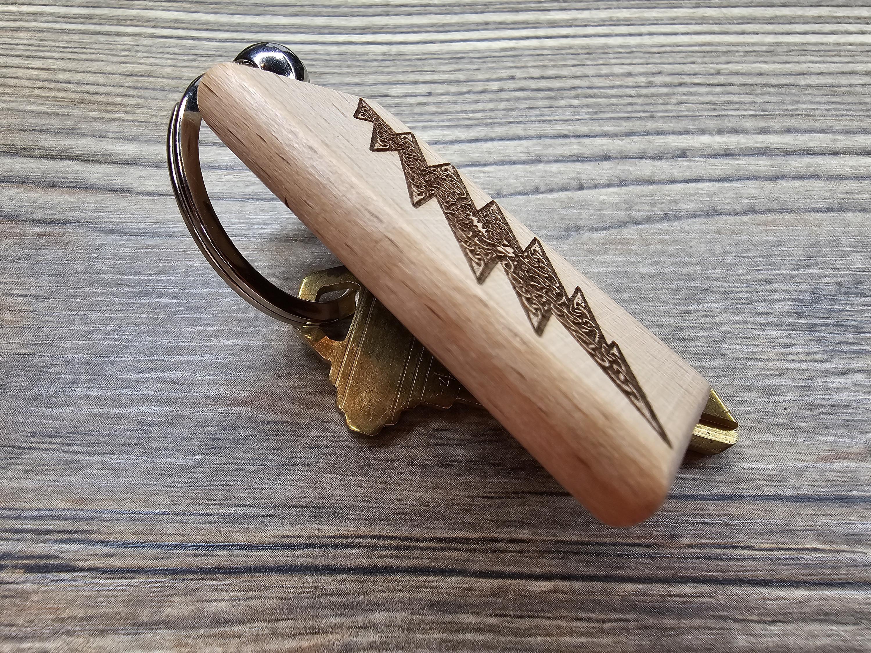 Grateful Dead 13-point celtic bolt keychain / bag charm – double-sided laser engraved hardwood w/stainless steel keyring, deadhead gift