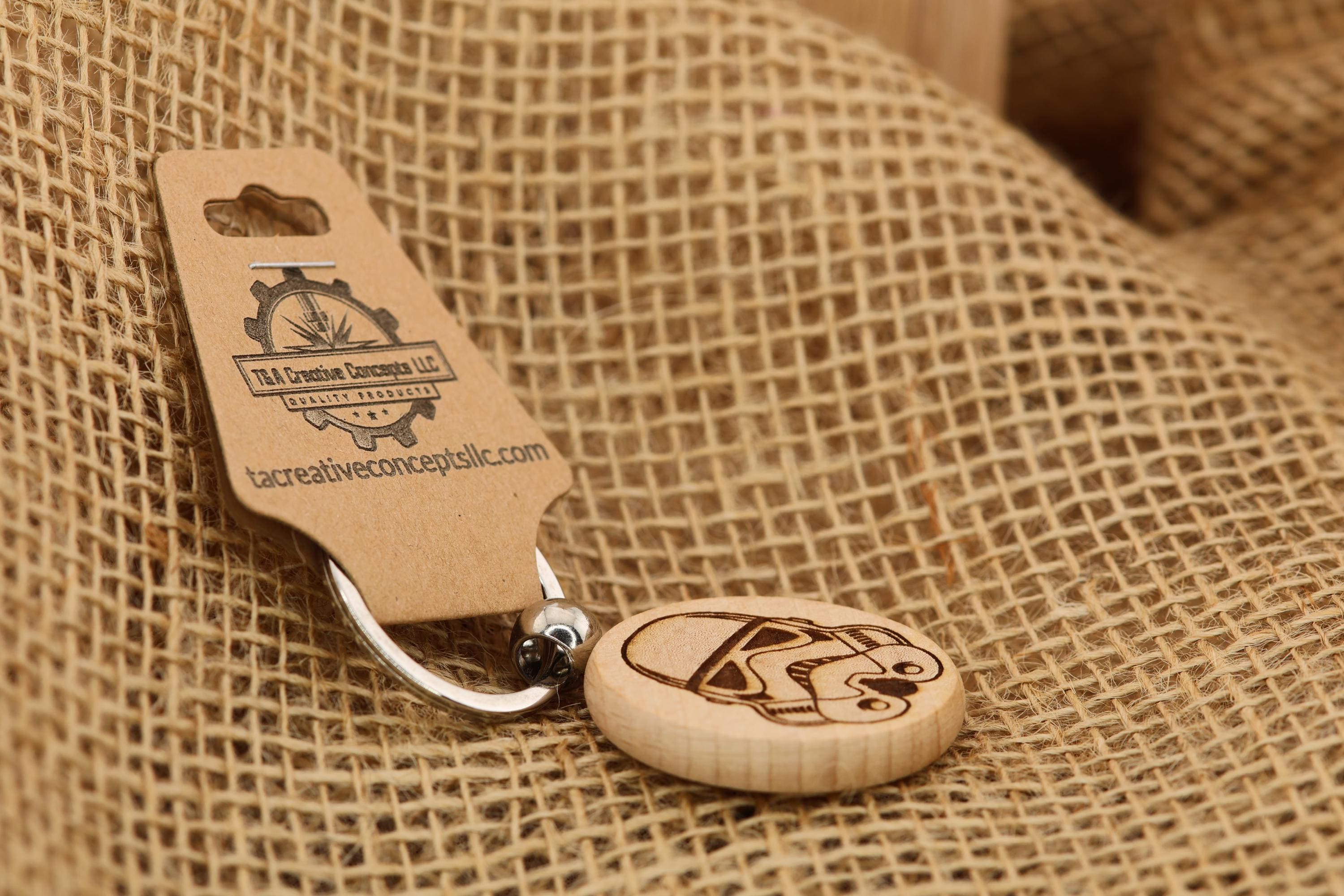 Laser engraved Stormtrooper helmet keychain / bag charm: hardwood star wars fan gift
